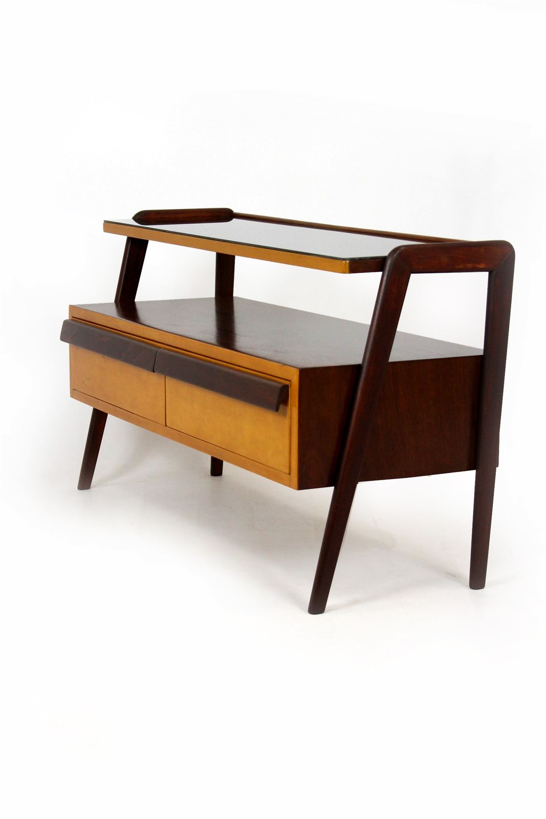Czech Mid Century Jitona Mahogany Nightstands Bedroom Set, Fully Restored 1960s photo vintage