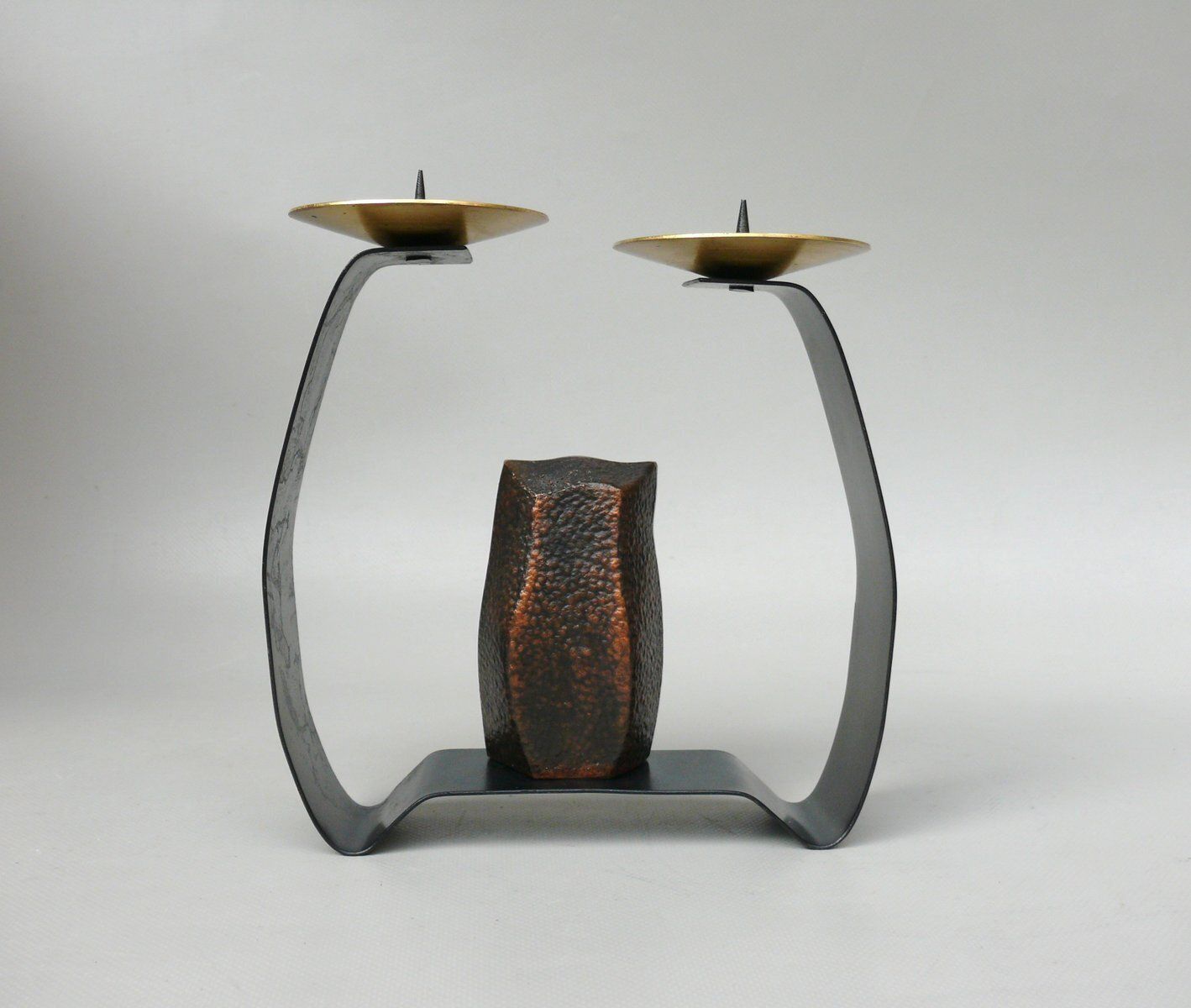 Arts And Crafts Wrought Iron, Brass & Copper Plated Owl Candleholder, 1890s photo buy