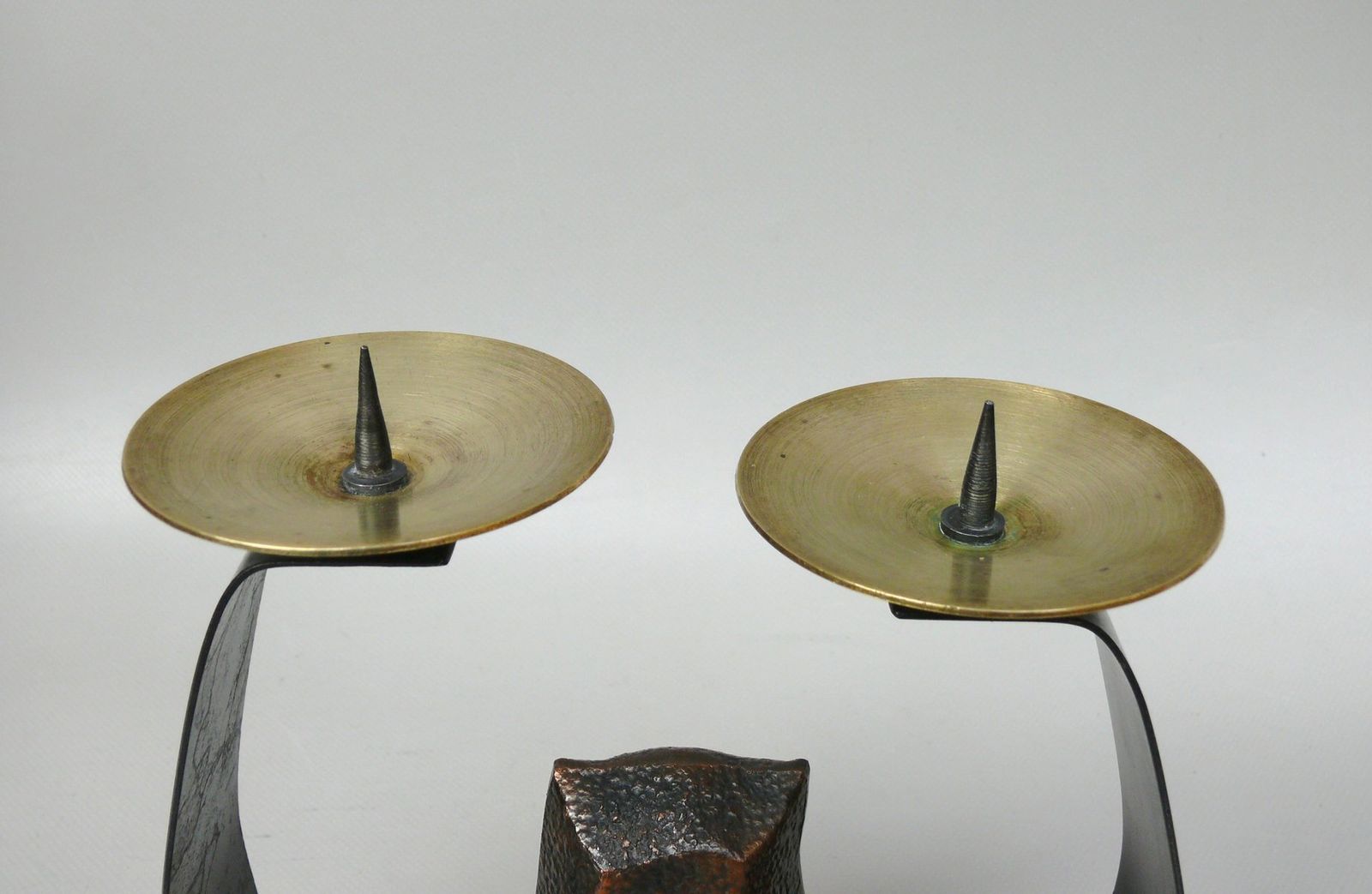 photo for sale Arts And Crafts Wrought Iron, Brass & Copper Plated Owl Candleholder, 1890s