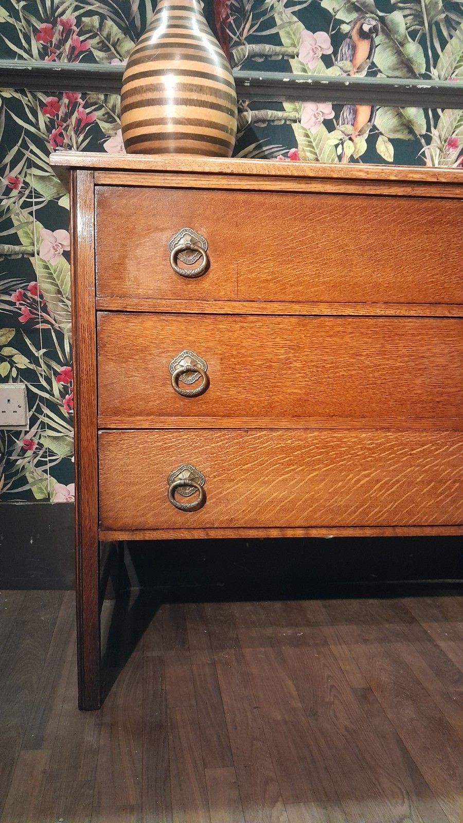 Antique Solid Oak Chest Of 3 Drawers With Original Handles photo furniture