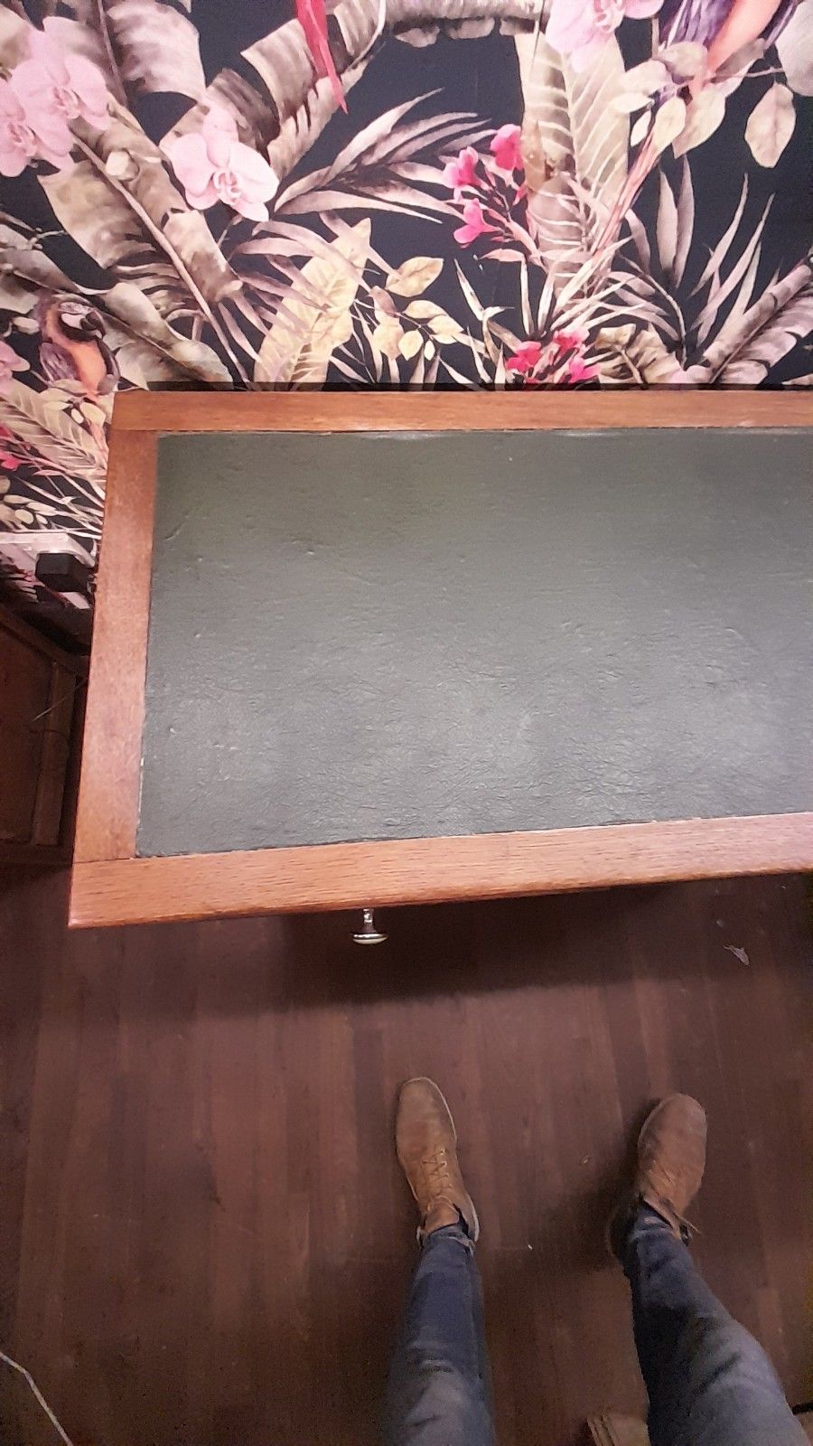 685.0 Art Deco Vintage Solid Light Oak Desk With Leather Top And Shelves photo