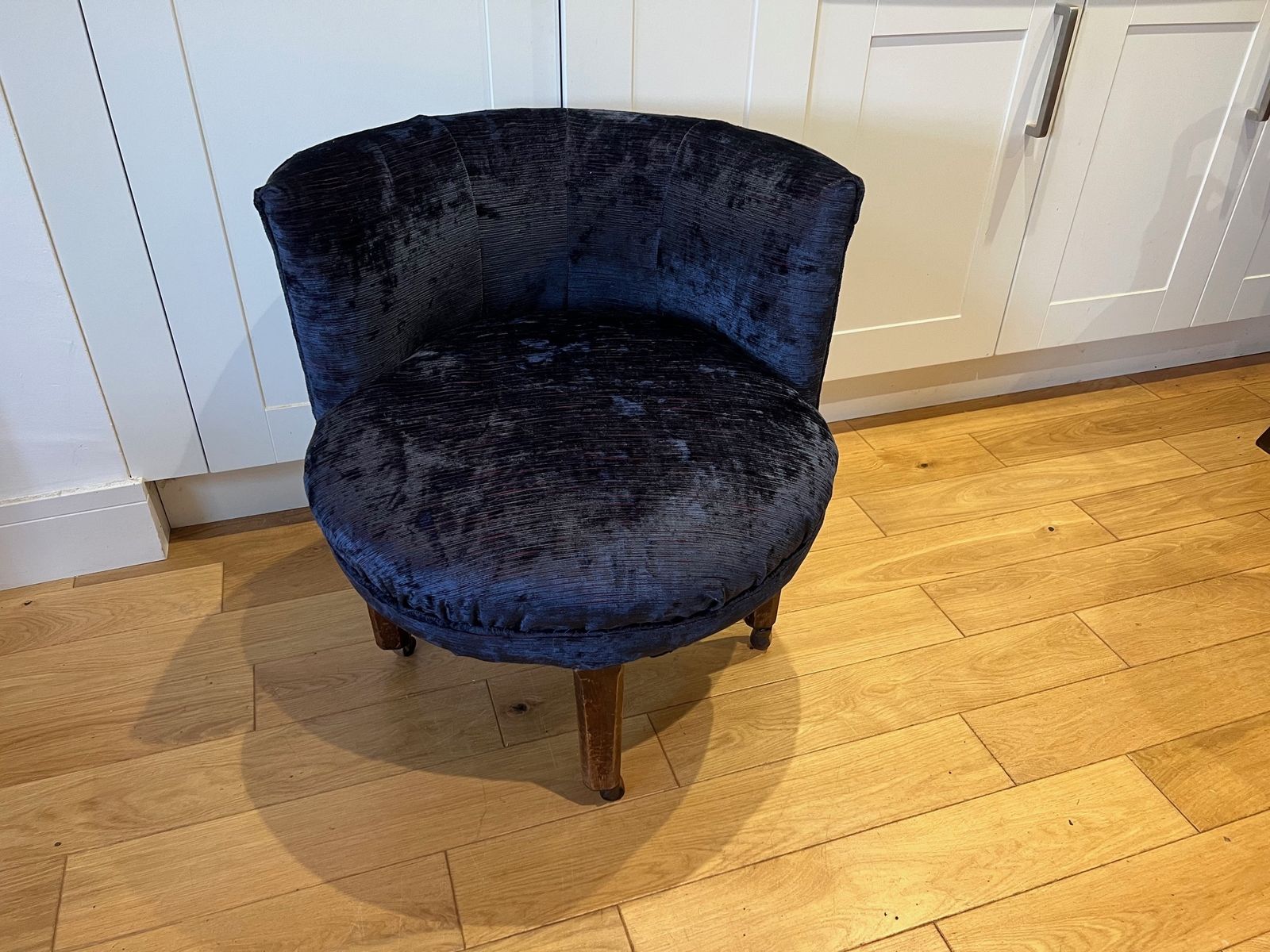 Unusual Victorian Chair Reupholstered And Covered In Dark Blue Mulberry Home Velvet photo for sale