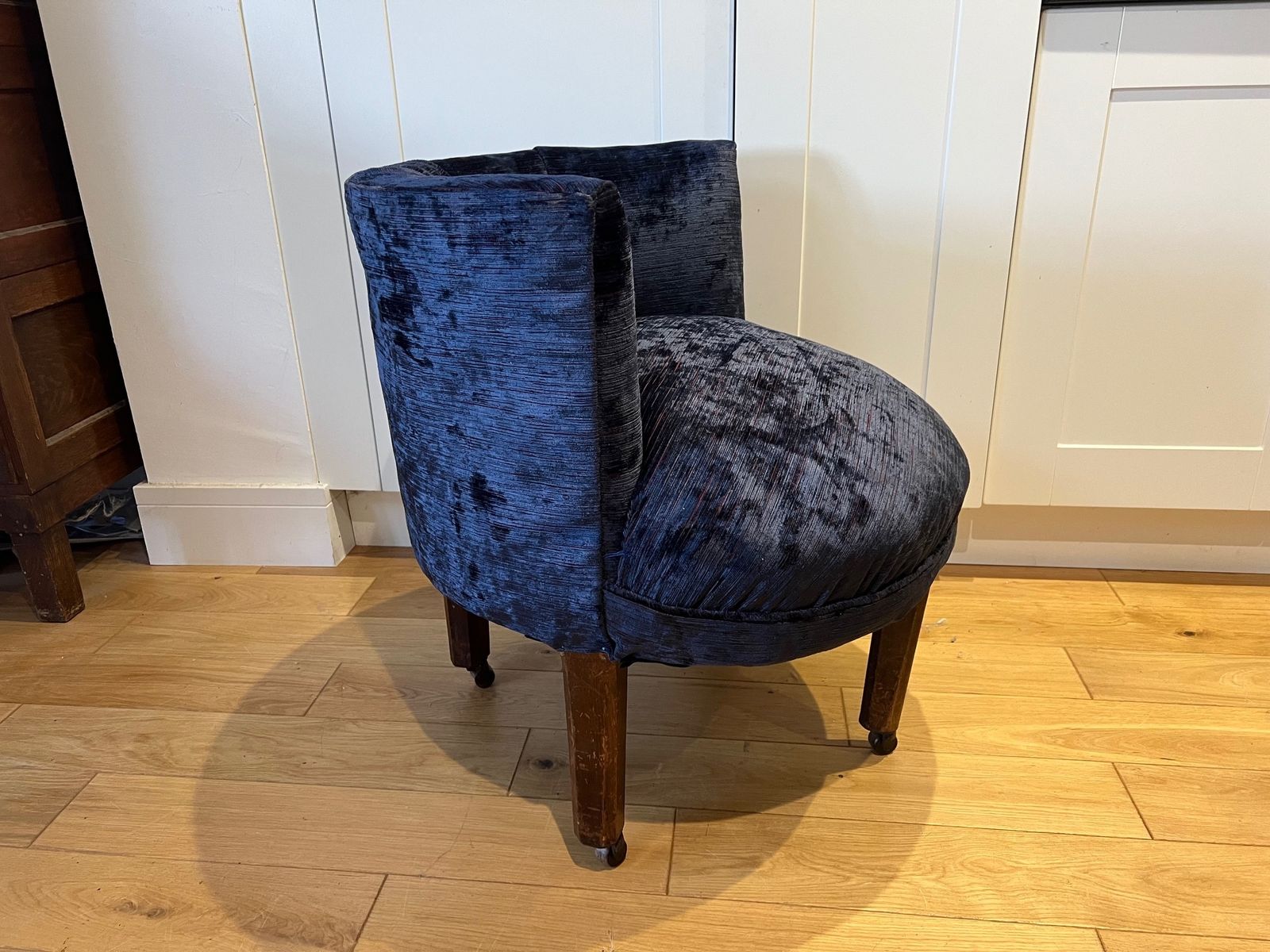 Unusual Victorian Chair Reupholstered And Covered In Dark Blue Mulberry Home Velvet photo furniture