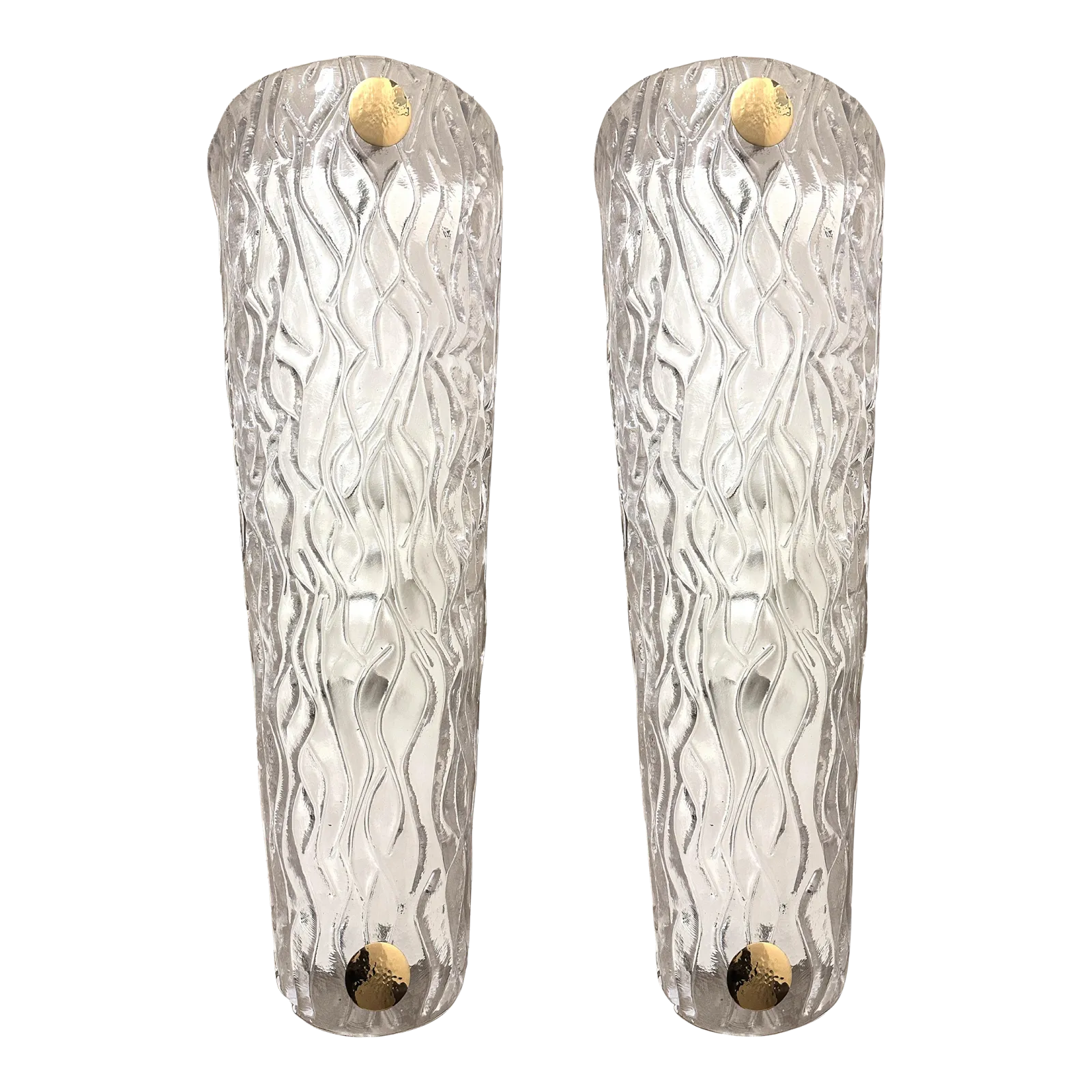 Set Of Twio Huge Italian Clear Murano Glass Wall Sconce In Mid Century Modern Style