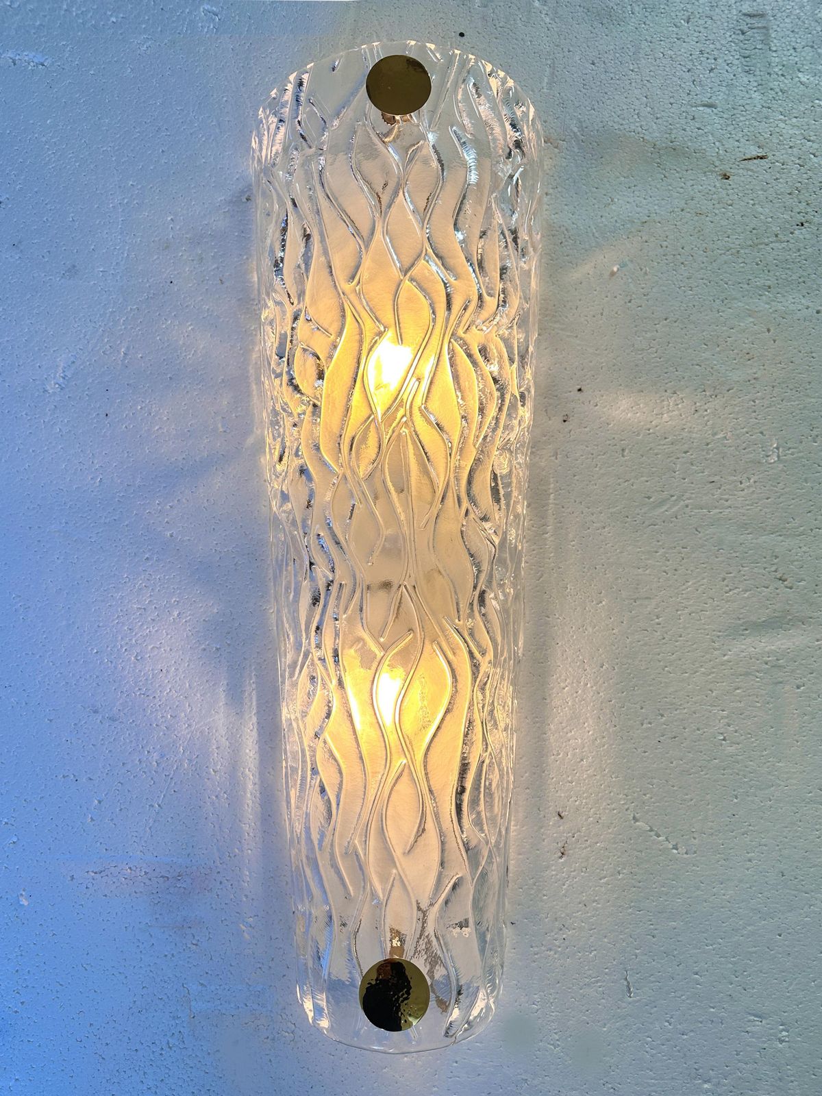 Set Of Twio Huge Italian Clear Murano Glass Wall Sconce In Mid Century Modern Style photo for sale