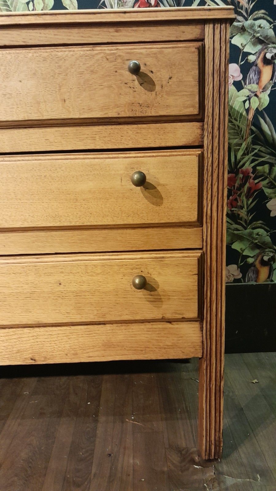 Vintage Solid Light Carved Oak Chest Of 3 Drawers Original Handles photo 360.0