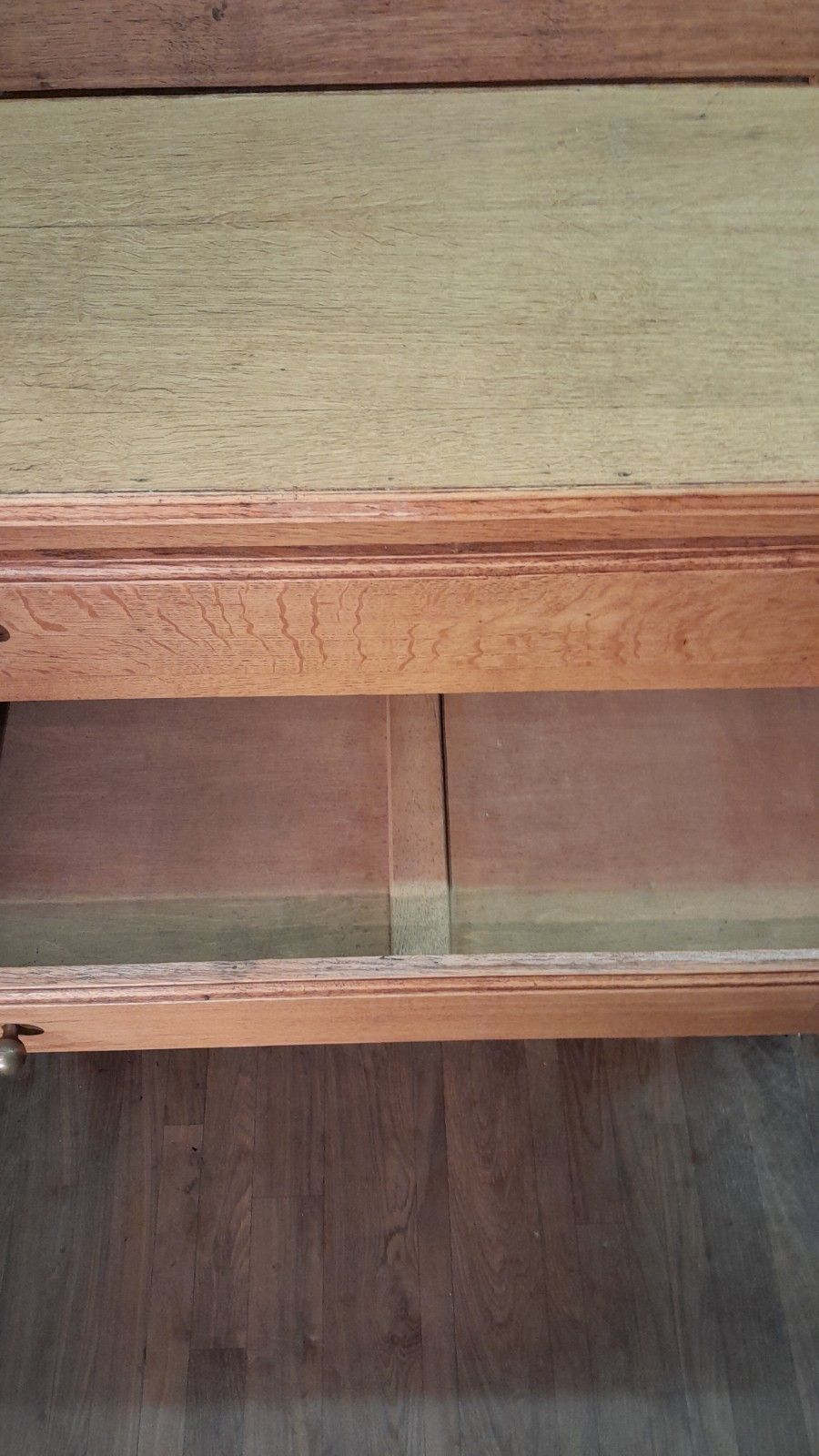 Furniture Vintage Solid Light Carved Oak Chest Of 3 Drawers Original Handles photo