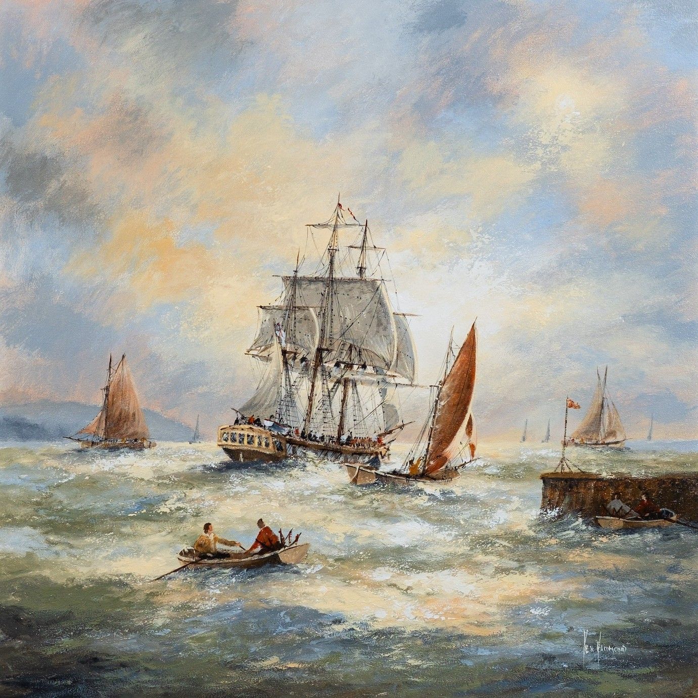 Ken Hammond (British B1948) Sailing In Chopp Seas Maritime Seascape Oil Painting photo furniture