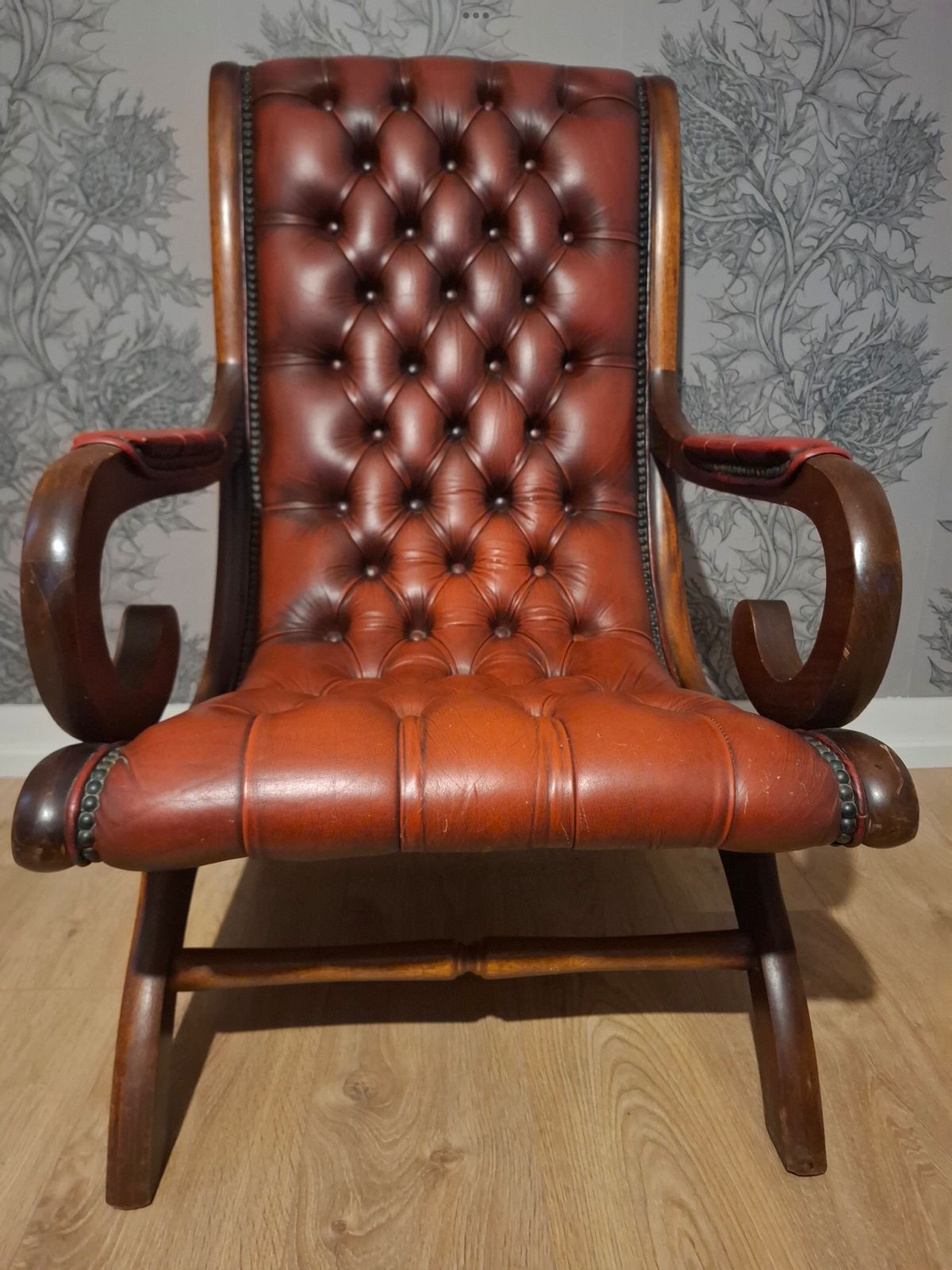 Vintage Chesterfield Oxblood  Leather Slipper Armchair And Footstool photo Furniture