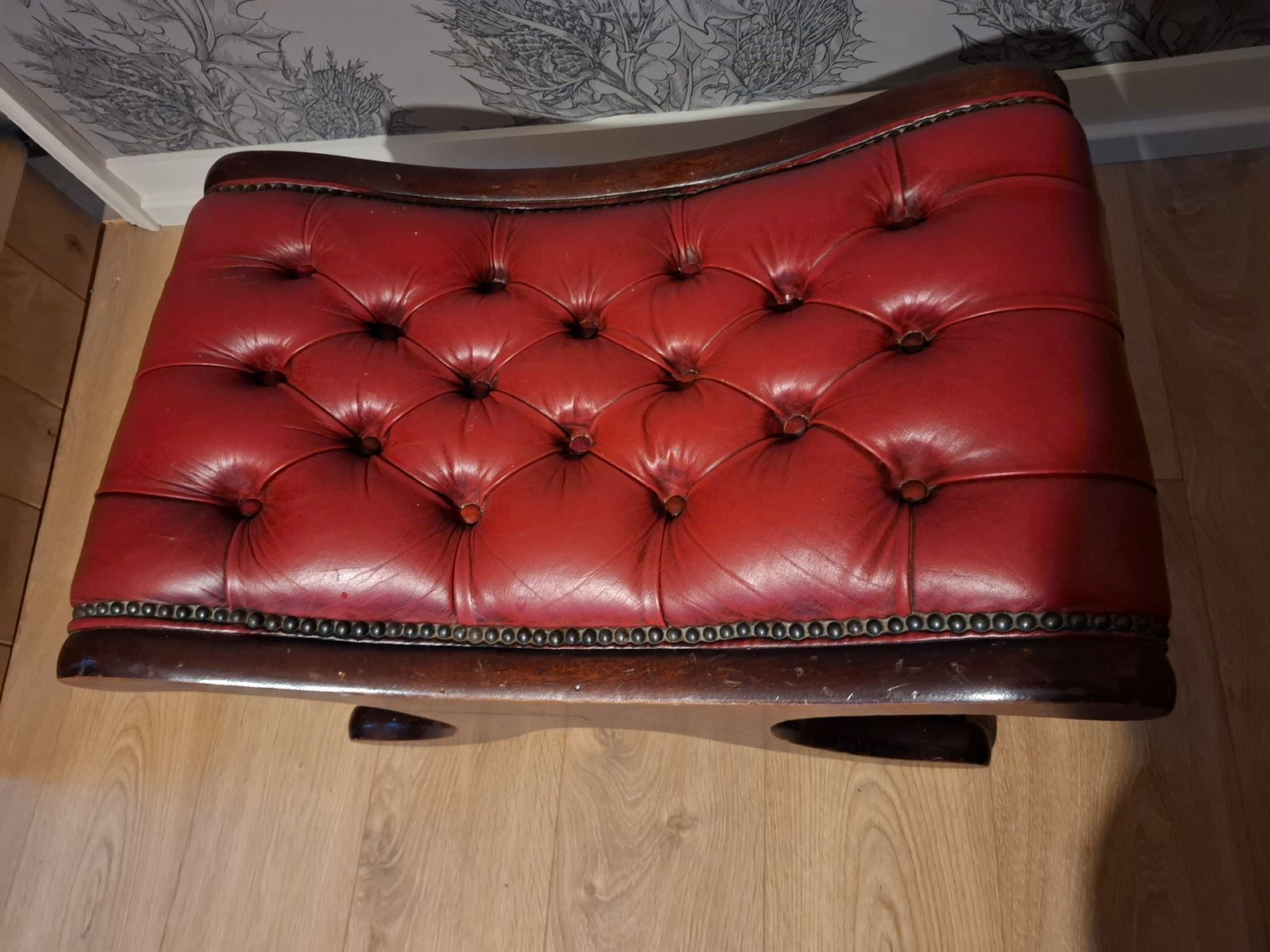 Vintage Chesterfield Oxblood  Leather Slipper Armchair And Footstool photo vintage