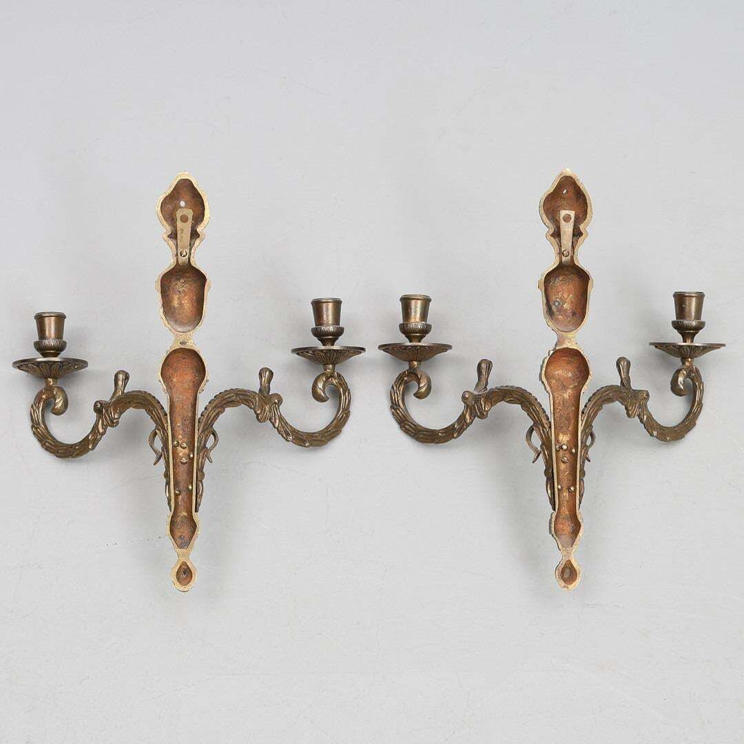 Pair Of Mid Century Gustavian Style Brass  Wall Sconces photo furniture