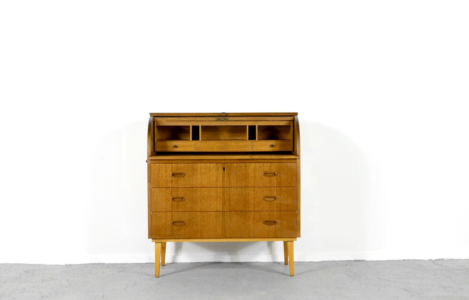 Mid Century Swedish Teak Bureau/Desk With Rolling Top By Egon Ostergaard photo for sale