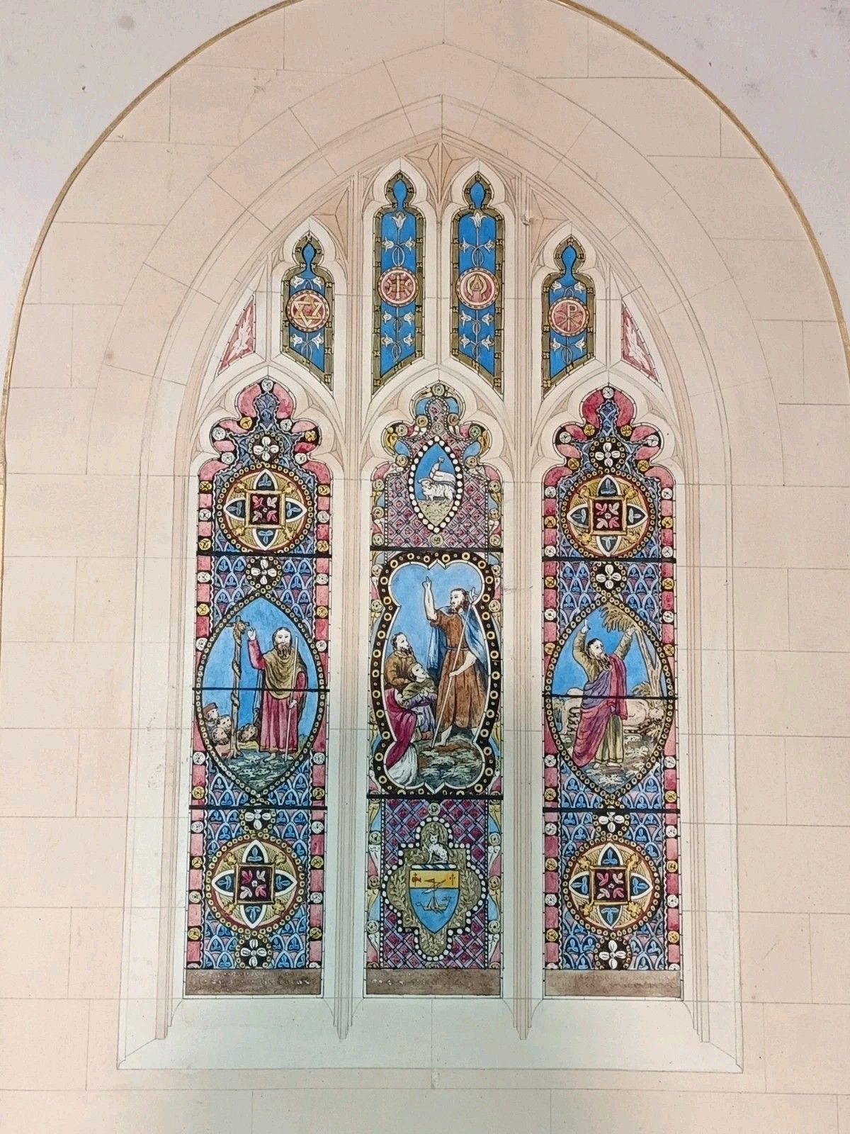 Large Victorian Stained Glass Cartoon – Saint John The Baptist – C.1870 33x48cm