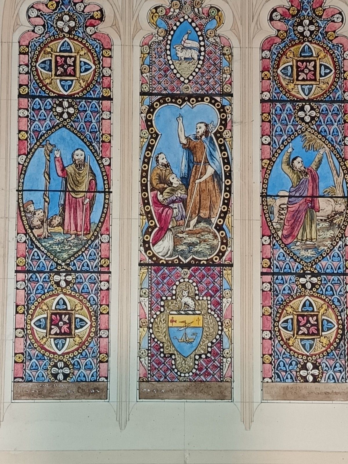 Large Victorian Stained Glass Cartoon – Saint John The Baptist – C.1870 33x48cm photo for sale