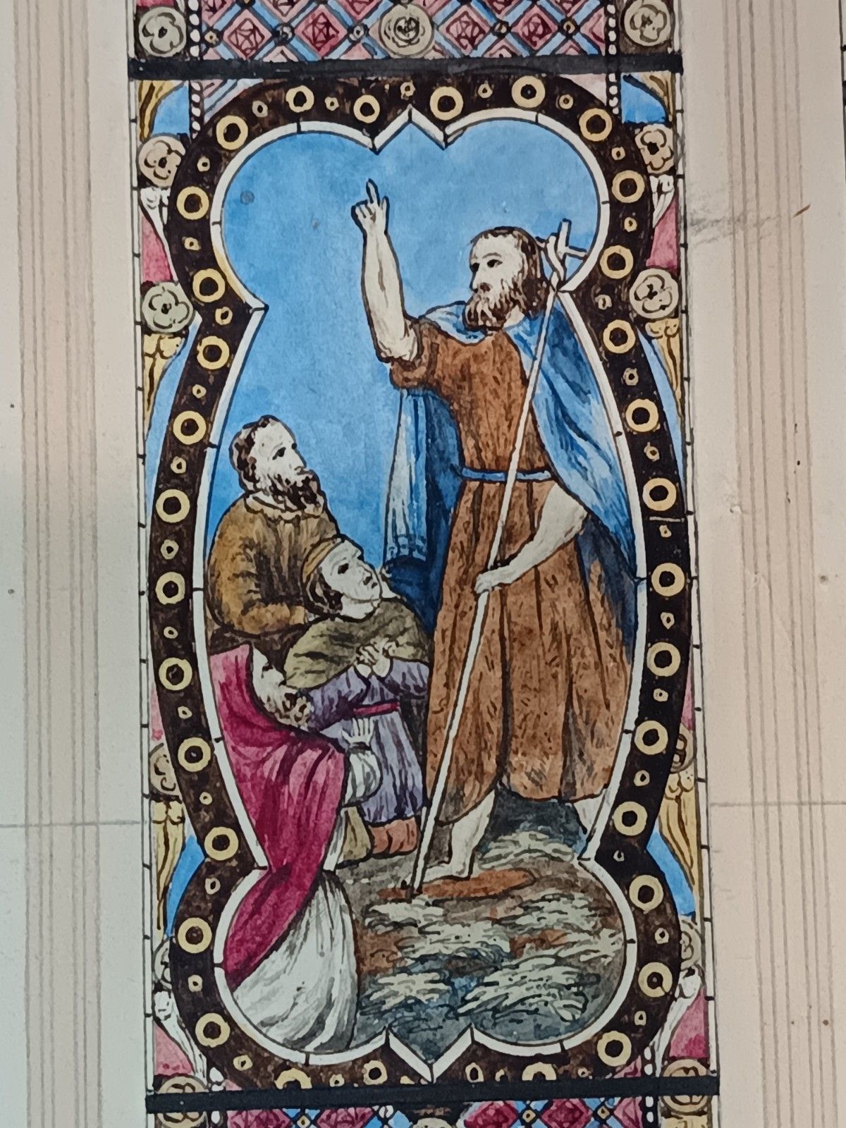 Large Victorian Stained Glass Cartoon – Saint John The Baptist – C.1870 33x48cm photo buy