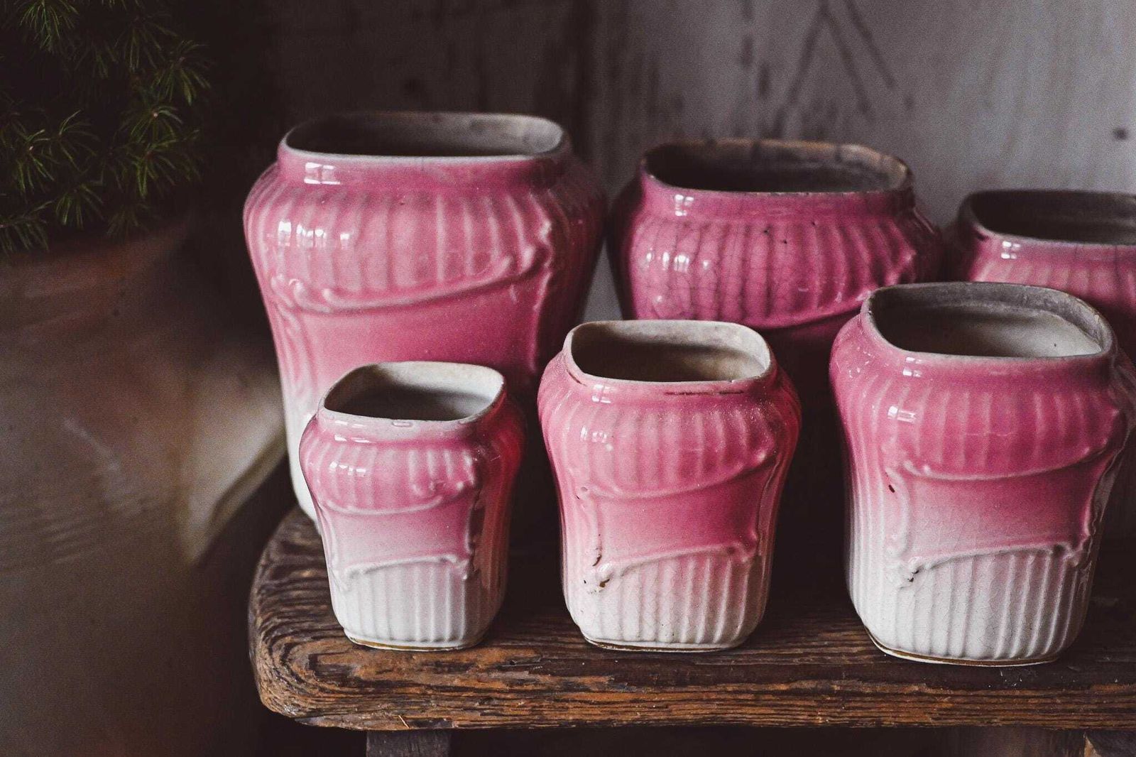 French Terre De Fer Pink Pottery Jars Set | Antique Ceramic Storage | Ombre Glaze | French Kitchen Decor 8 13.5cm photo Home Decor