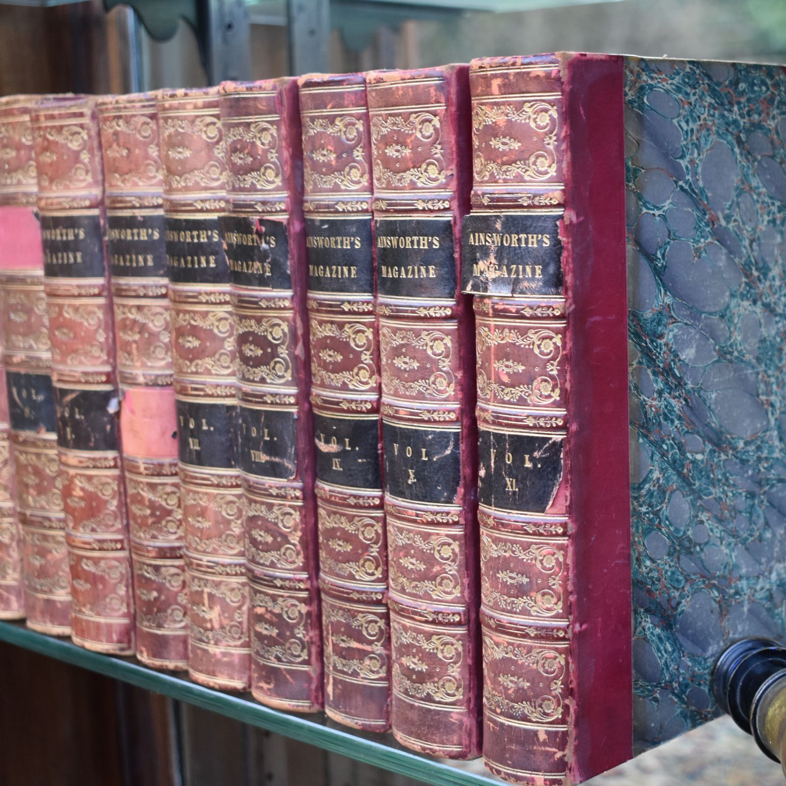 photo for sale Antique 1842 1847 William Harrison Ainsworth Magazine Half Leather Books Set 11