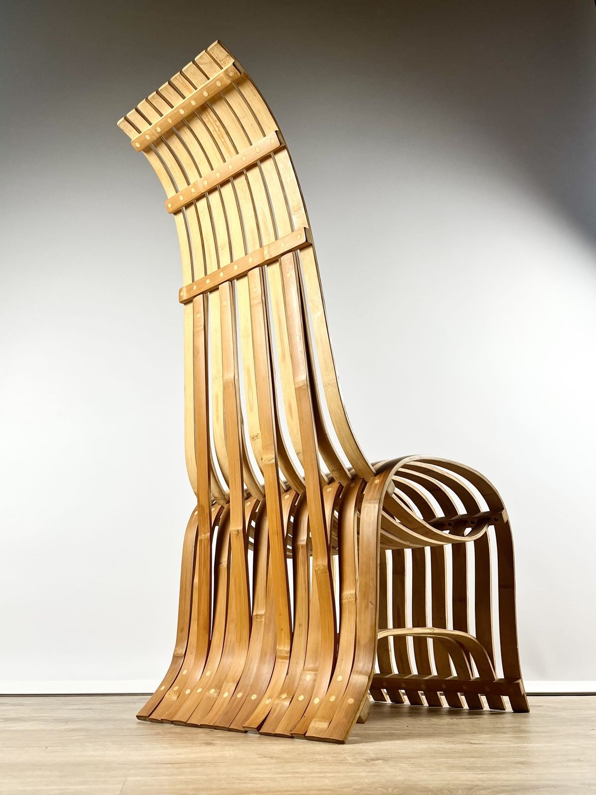 Sculptural Pair Of Bent Bamboo Chairs, Norwegian 1970s photo vintage