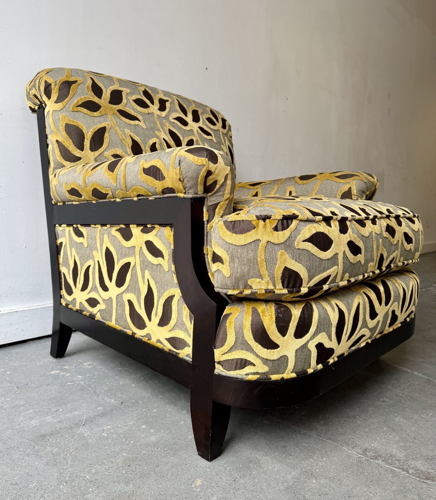 Howard Style Armchair With Yellow Floral Pattern By Century photo for sale