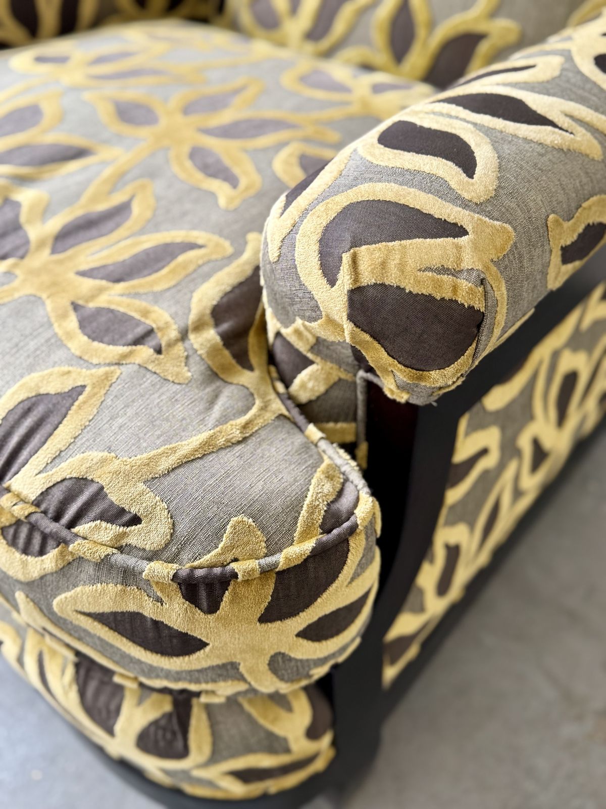 Howard Style Armchair With Yellow Floral Pattern By Century photo vintage