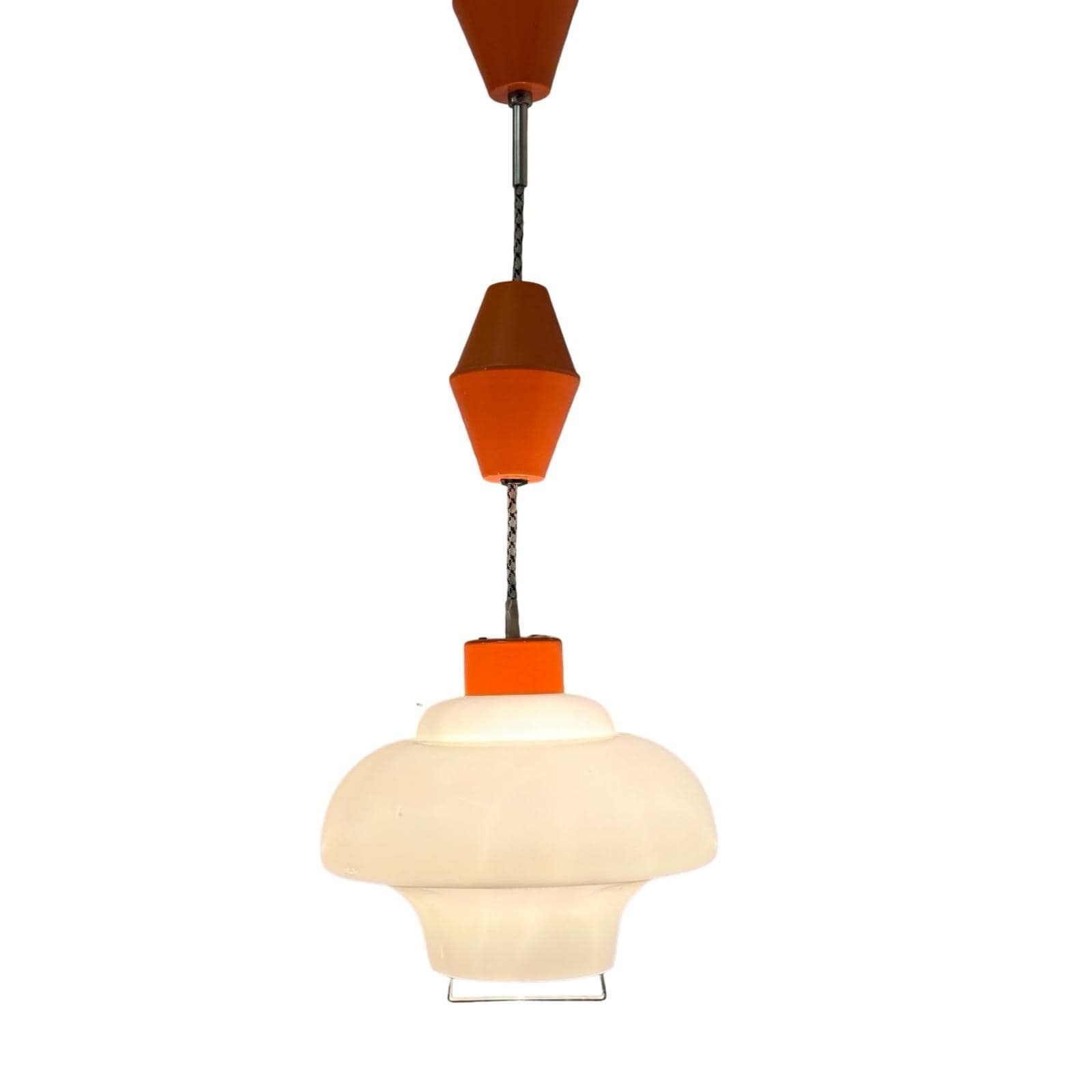 Vintage 50's Mcm Hanging Pendant   Pull Down / Adjustable   Czechoslovakia   Opaline Glass   Kamenický šenov photo for sale