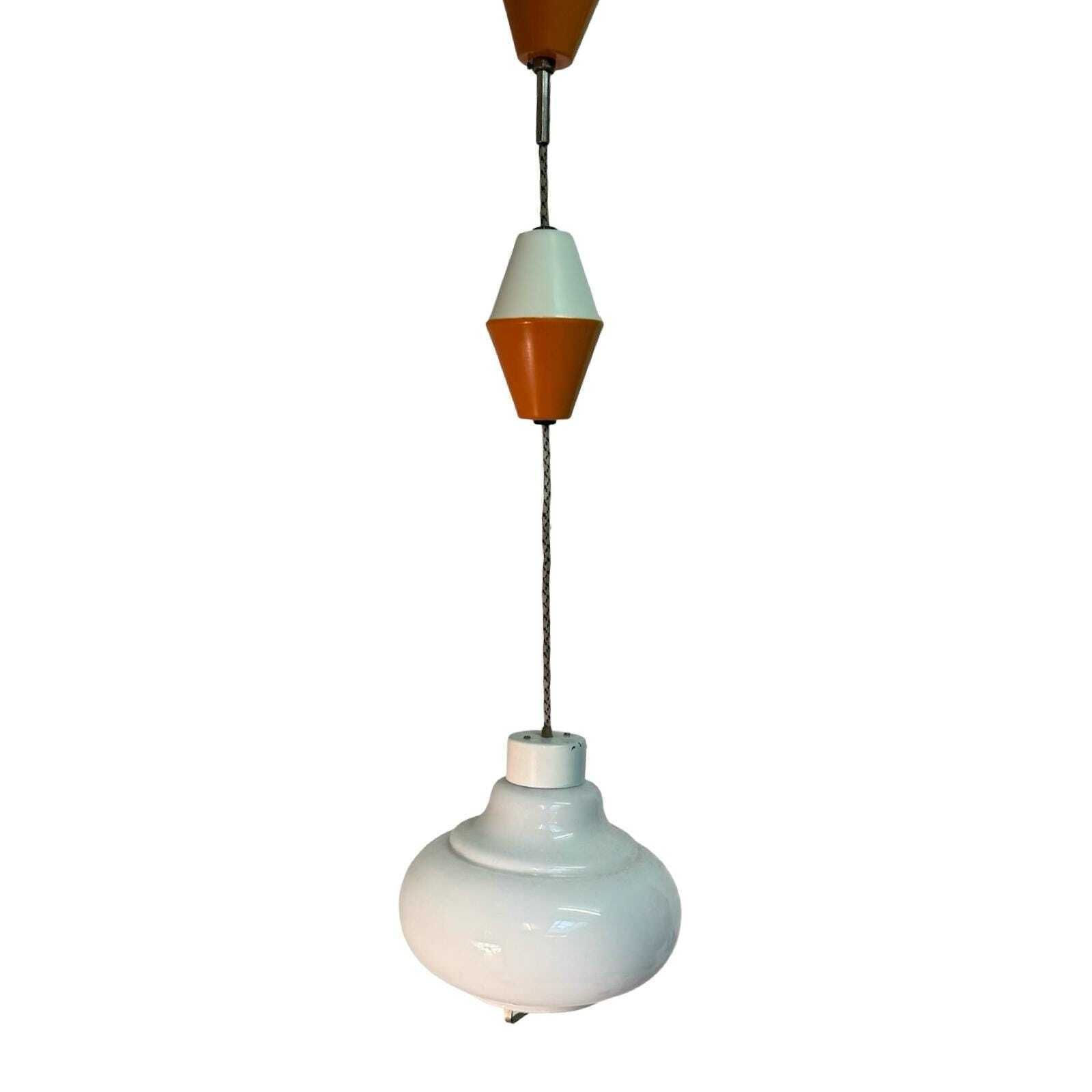 Vintage 50's Mcm Hanging Pendant   Pull Down / Adjustable   Czechoslovakia   Opaline Glass   Kamenický šenov photo for sale