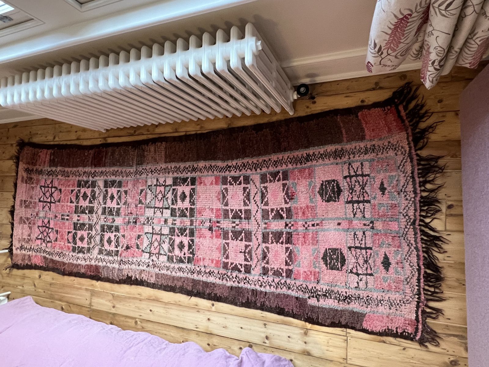 Moroccan Wool Runner In Pink Brown And Grey photo for sale
