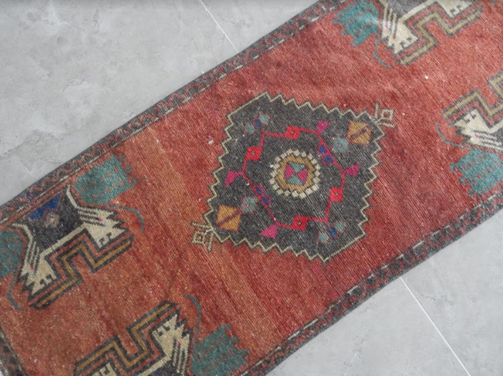 Kurdish Small Rug Distressed Low Pile Yastik Mat Faded Colors Rug 1′7″ × 3′11″ photo 129.0