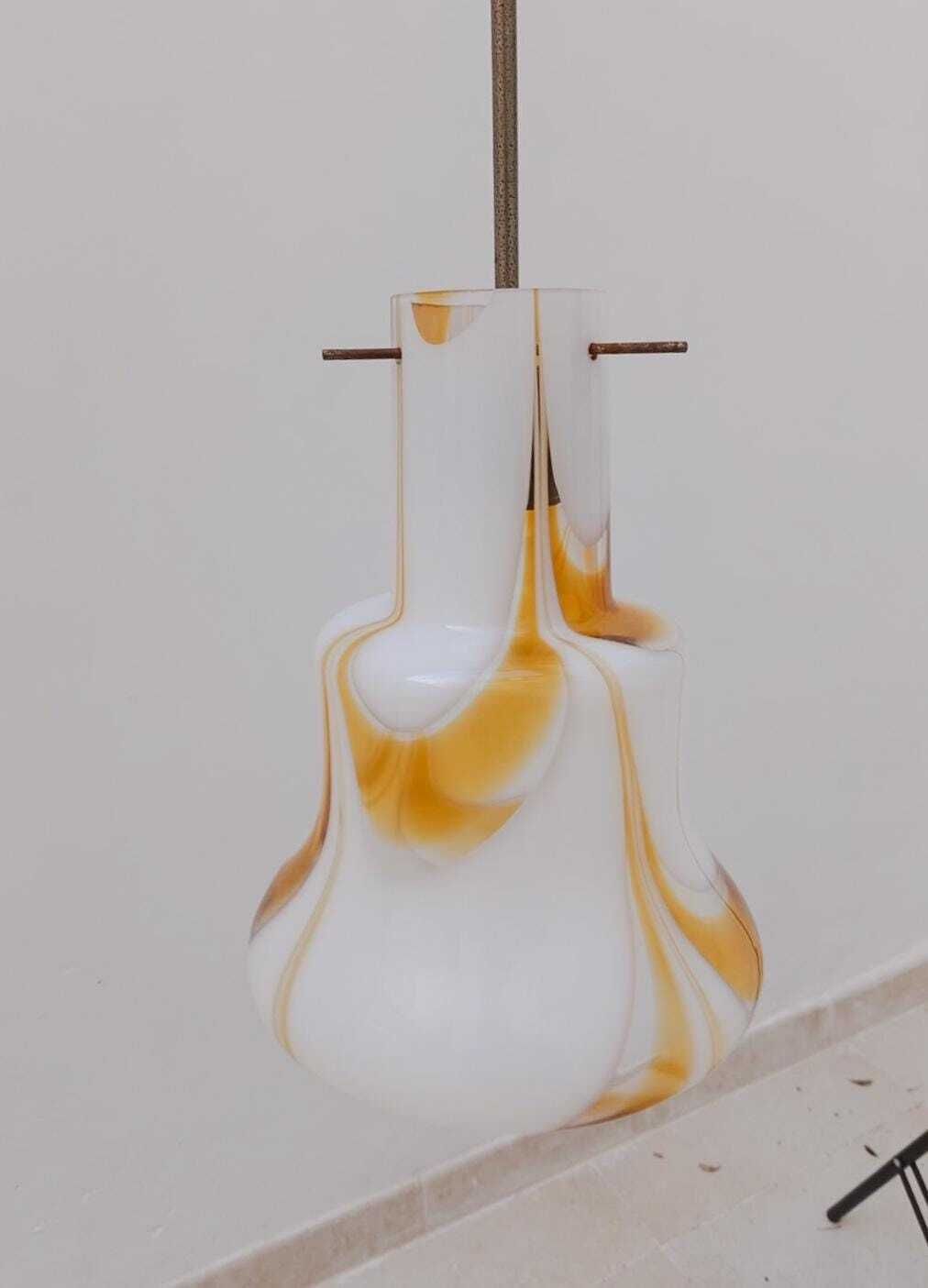 Murano Glass Chandelier Carlo Moretti Era White Yellow Space Age Design 70s Hanglamp photo vinterior