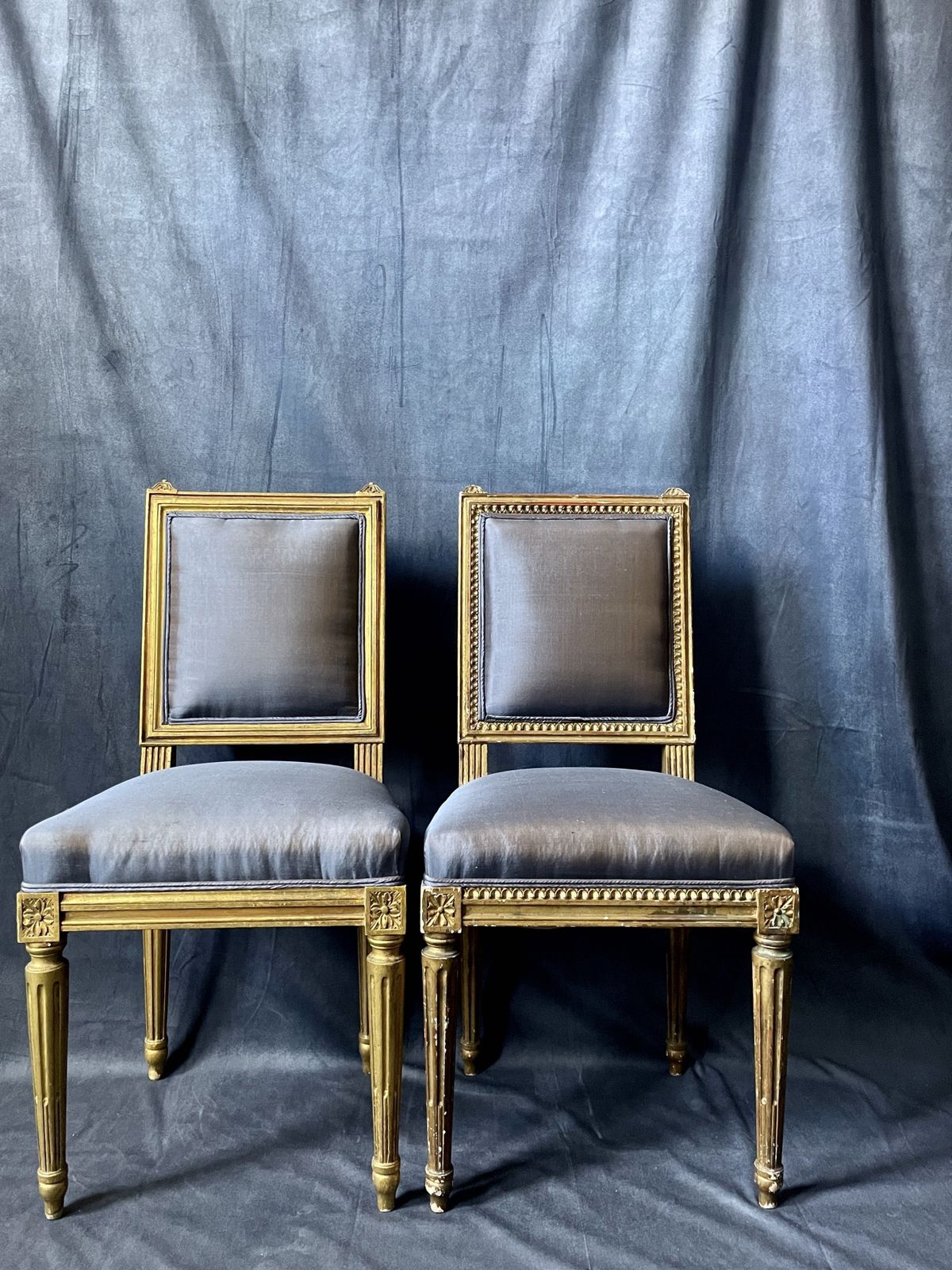 A ‘Pair’ Of Pretty Louis XVI Small Giltwood Chairs.