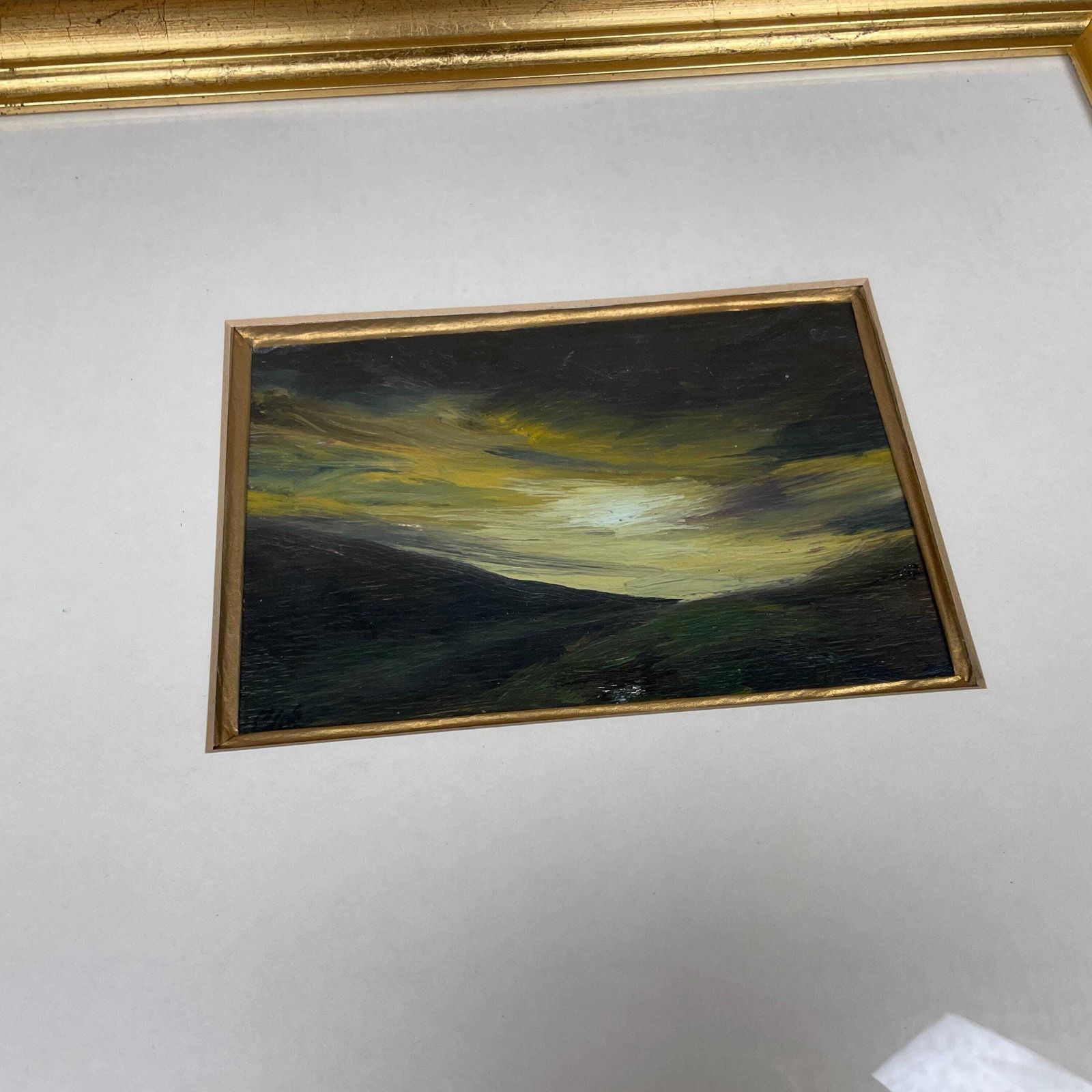 Framed Landscape Picture Art Oil Painting Modern Light & Shadow Gold Wood Frame Wall Artwork Wooden Rectangular Portrait Moody Dramatic photo 125.0