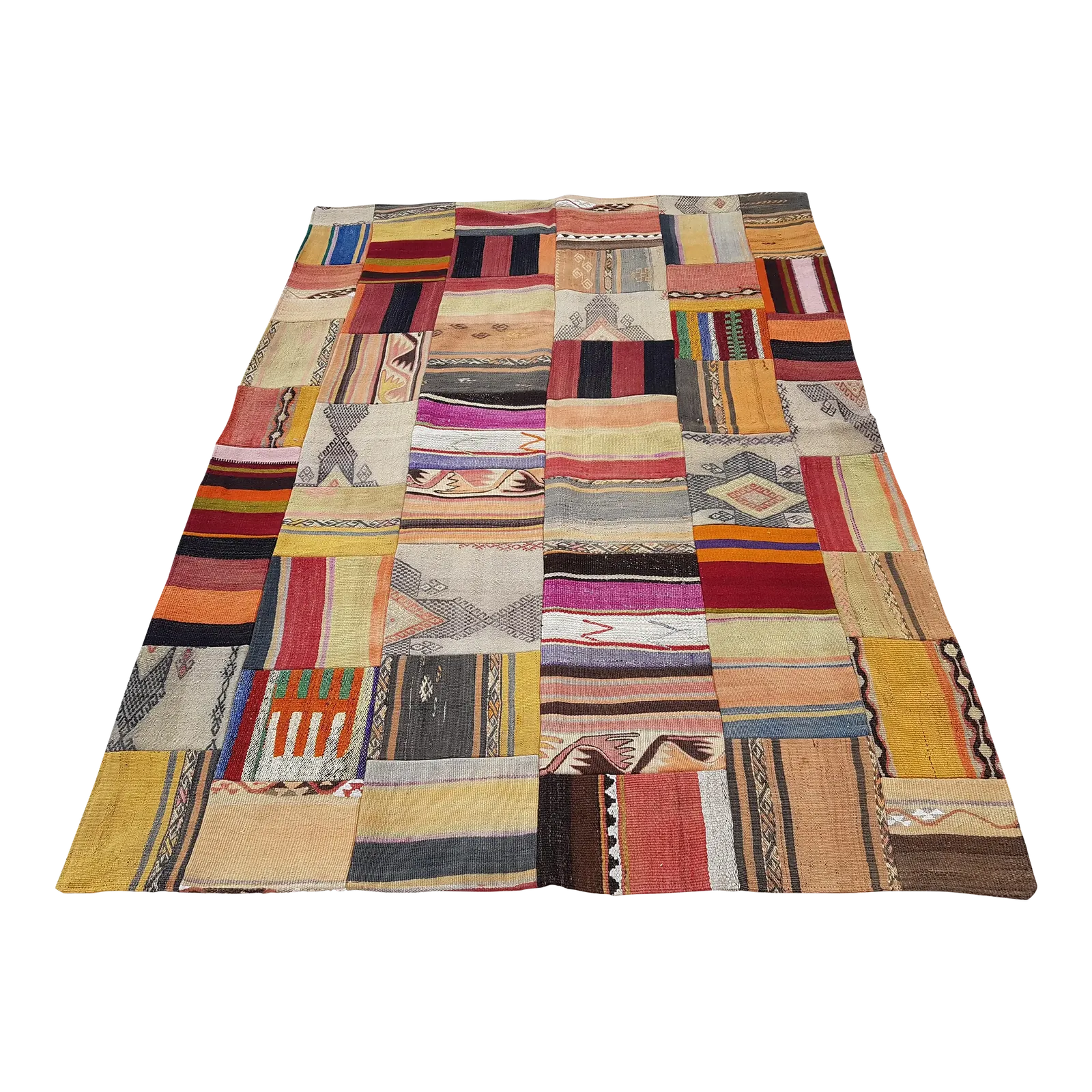 Turkish Kilim Rug   Patchwork Design 4'10" X 6'6"