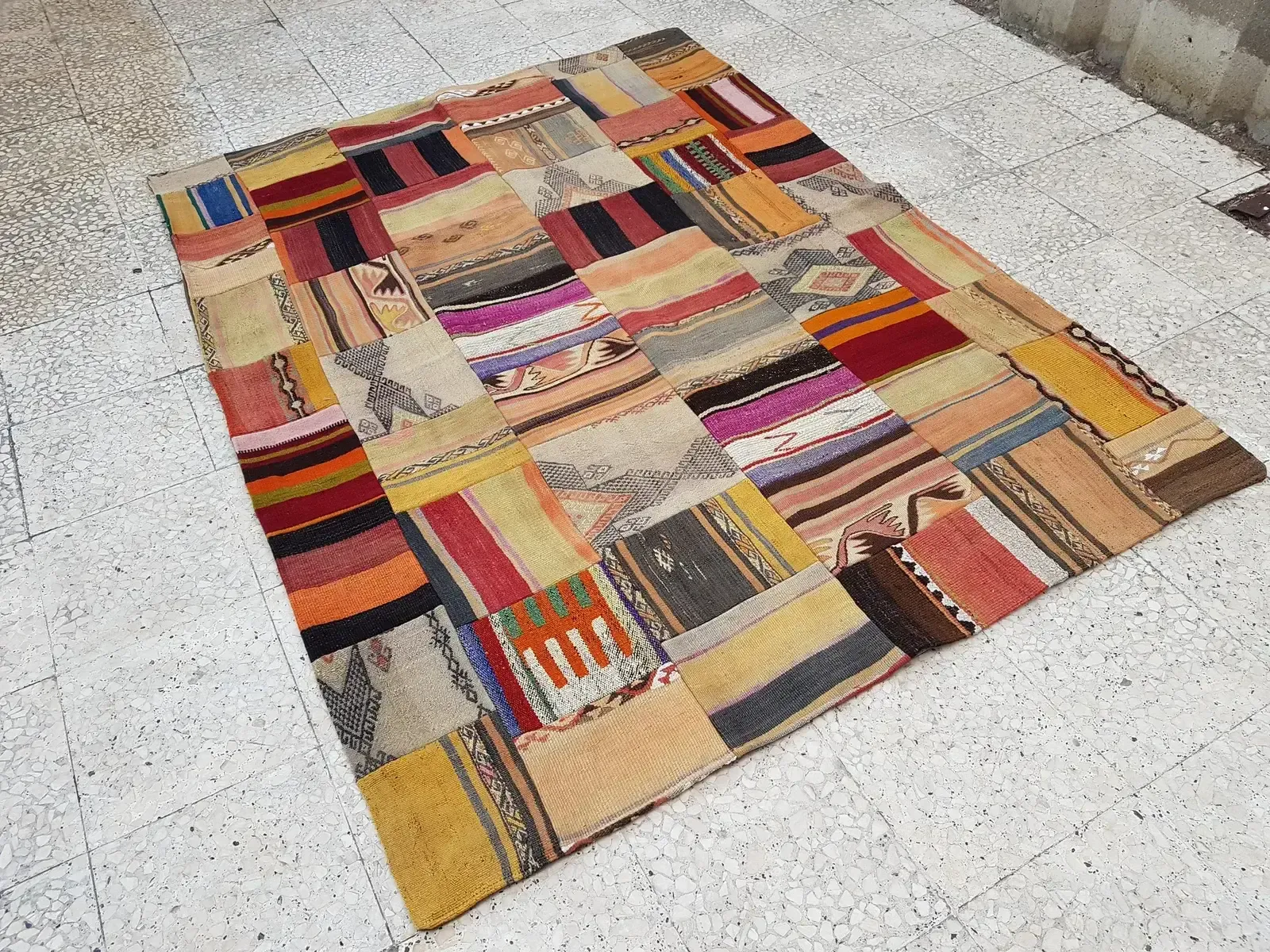Turkish Kilim Rug   Patchwork Design 4'10" X 6'6" photo Textiles