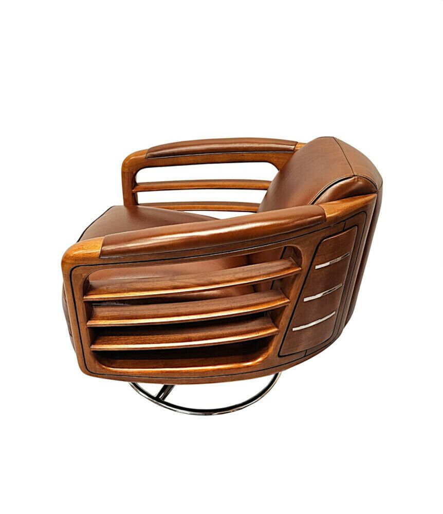 A Fabulous Hand Made Leather And Chrome Revolving Club Chair photo buy