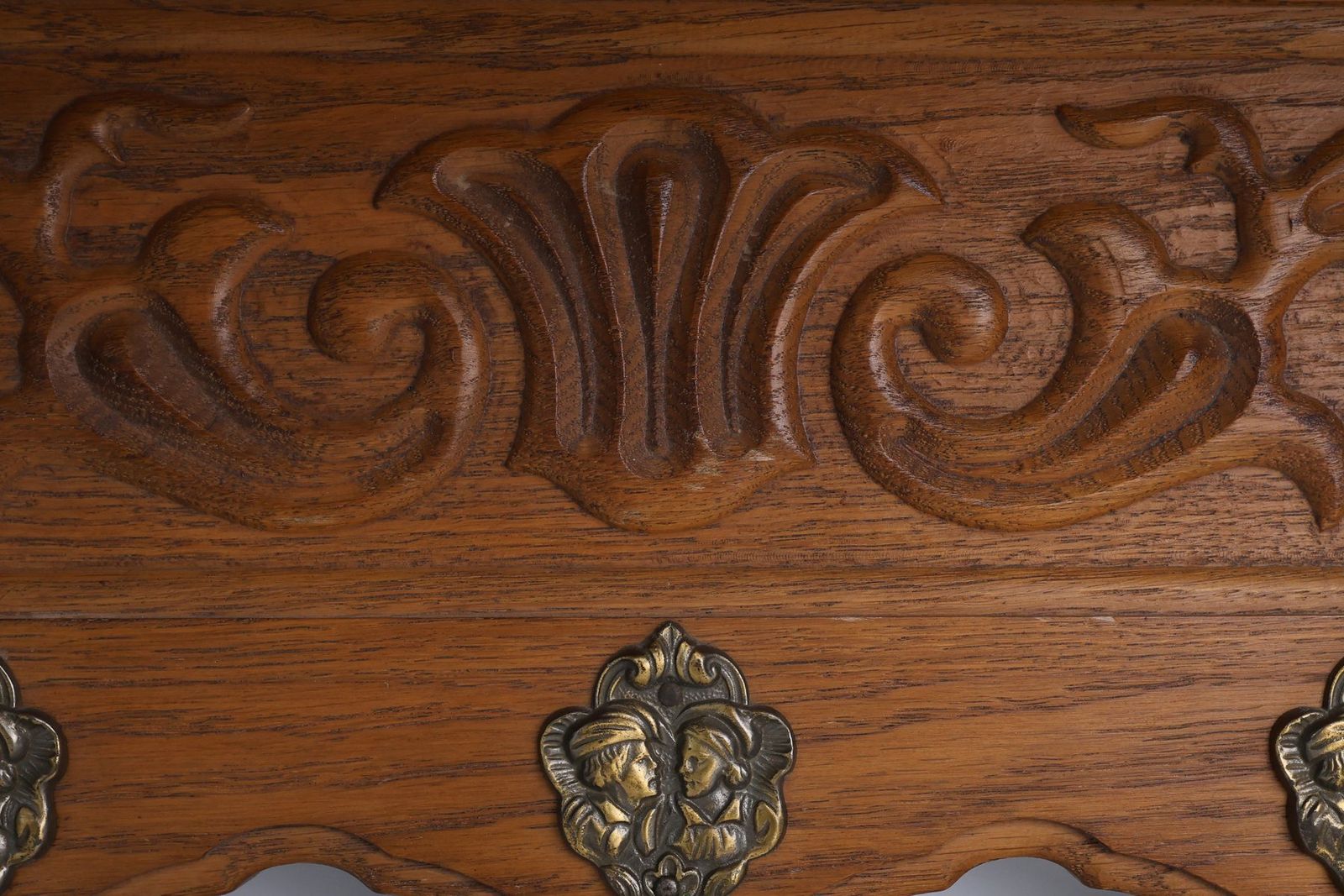 photo for sale Mid Century Belgian Oak Wall Mounted Coat Rack In The Style Of Bruegel, 1950s