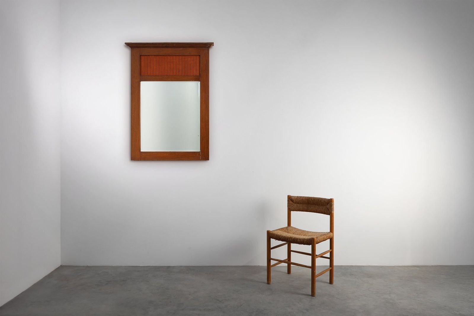 Art Deco French Oak Mirror With Fluted Panel, 1930s photo Home Decor