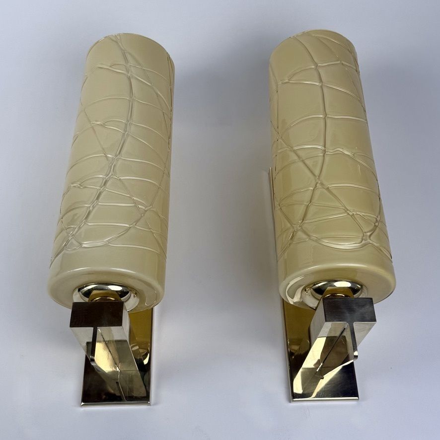 Late 20th Century Pair Of Brass And Yellow Murano Glass Sconces By Vistosi photo furniture