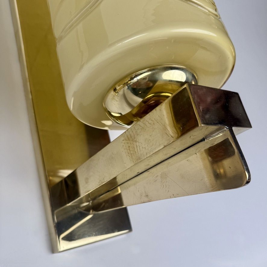 Late 20th Century Pair Of Brass And Yellow Murano Glass Sconces By Vistosi photo for sale