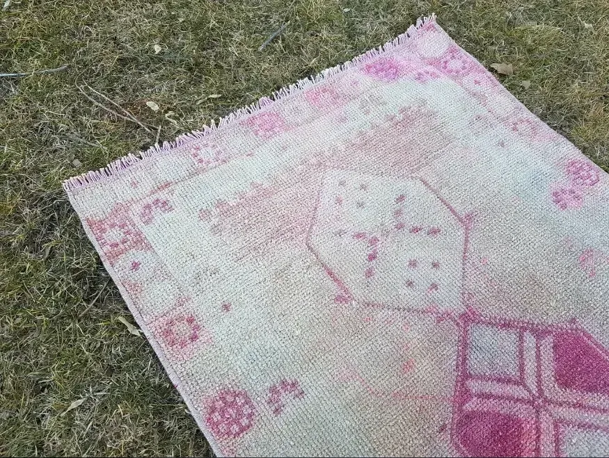 1970s Vintage Kurdish Handwoven Pink Runner   2′6″ × 12′10″ photo vinterior