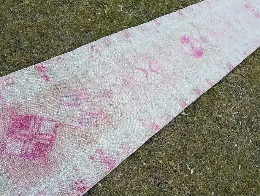 1970s Vintage Kurdish Handwoven Pink Runner   2′6″ × 12′10″ photo vintage