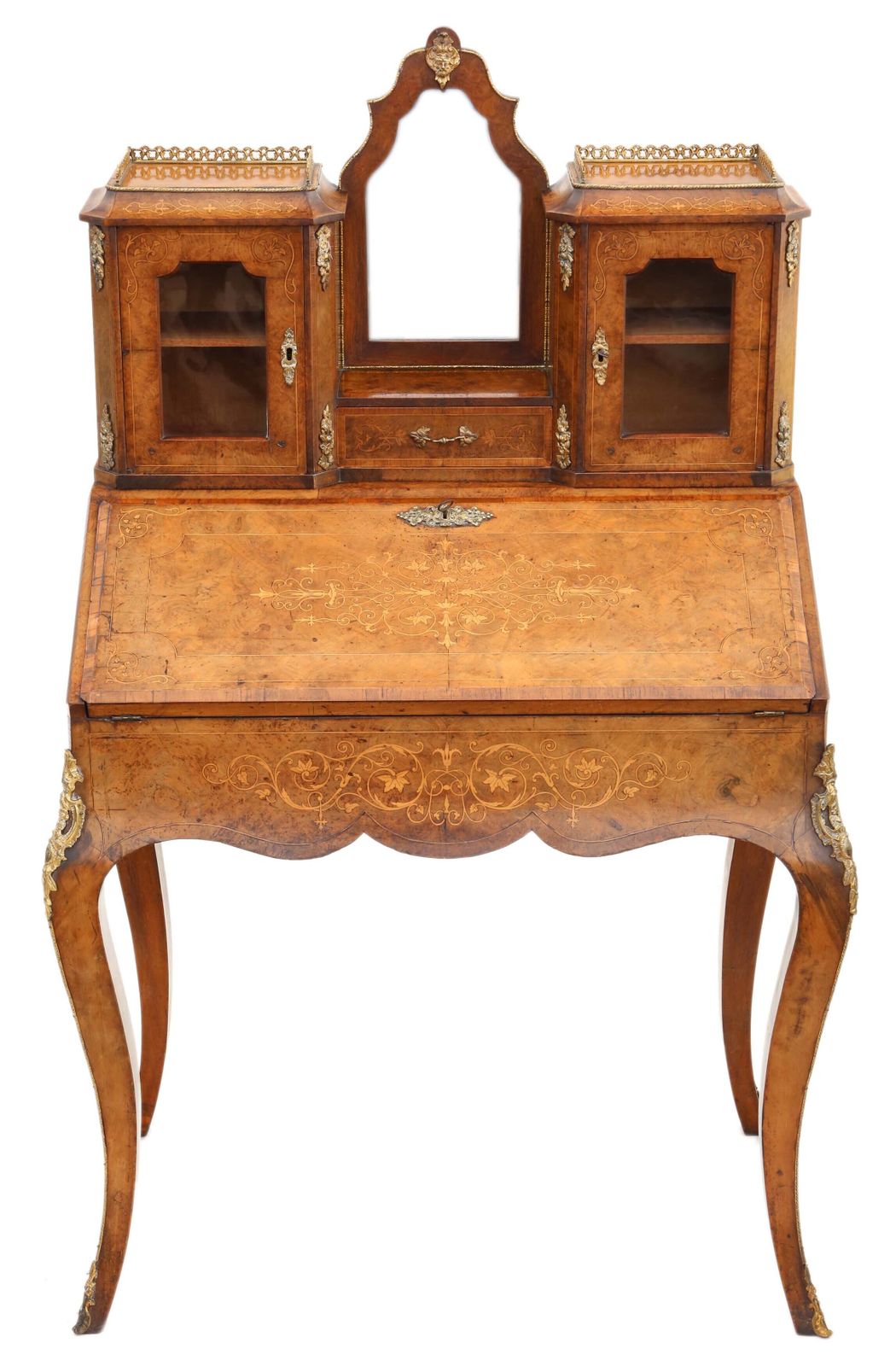 Antique 19th Century Inlaid Burr Walnut Bonheur De Jour Bureau Desk   High Quality Writing Table