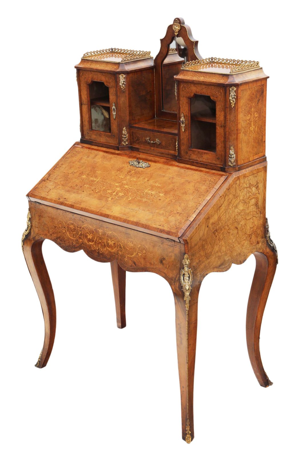 Antique 19th Century Inlaid Burr Walnut Bonheur De Jour Bureau Desk   High Quality Writing Table photo for sale