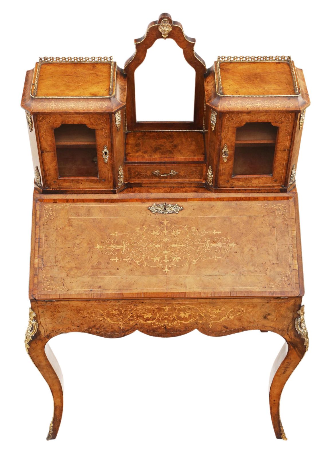 Antique 19th Century Inlaid Burr Walnut Bonheur De Jour Bureau Desk   High Quality Writing Table photo Furniture
