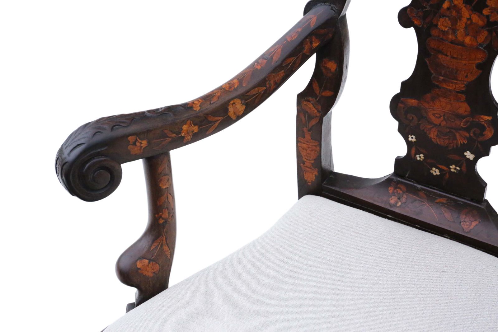 Antique 18th Century Dutch Marquetry Elbow Arm Chair  Fine Quality Carver photo vinterior