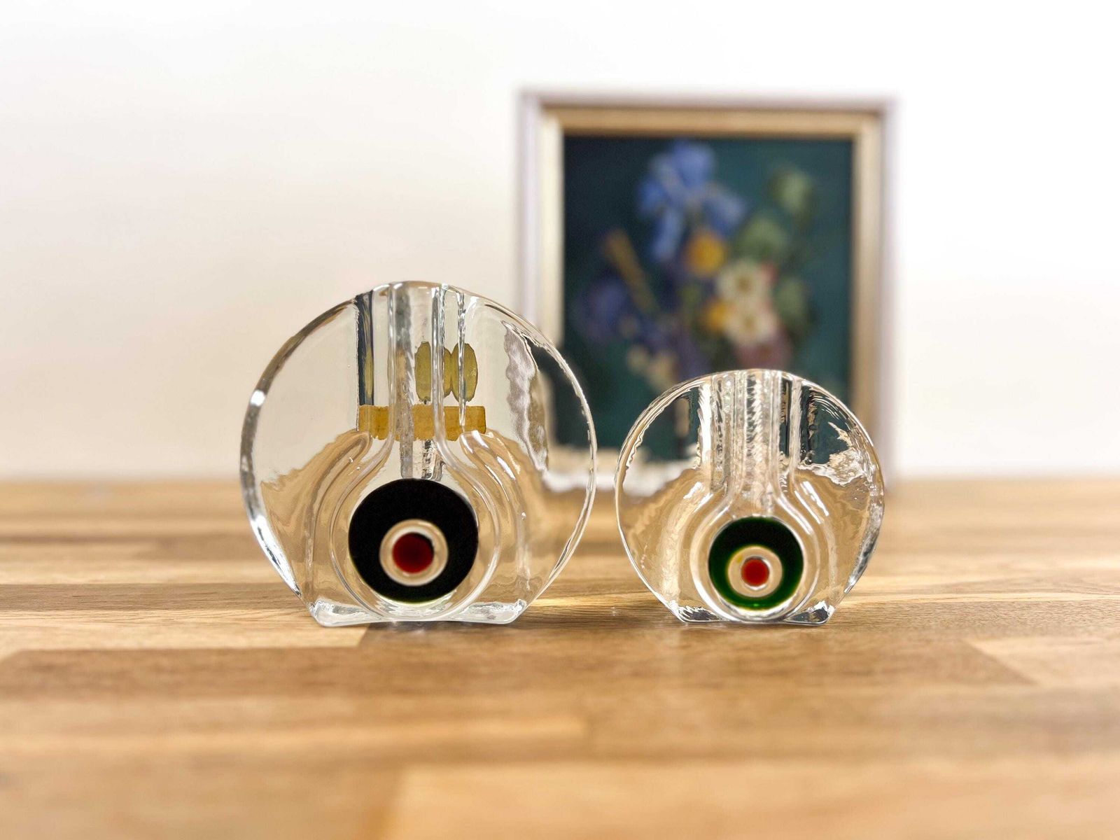 Walther Glass Wheel Vases: 1960s Solifleur Pair With Bullseye Motif photo vinterior