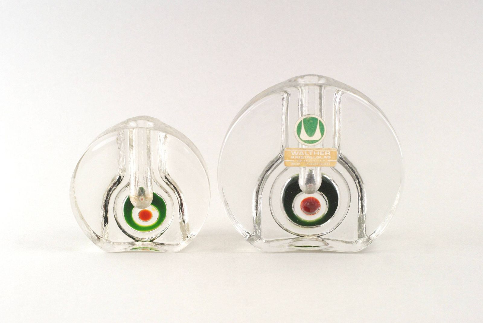 photo buy Walther Glass Wheel Vases: 1960s Solifleur Pair With Bullseye Motif
