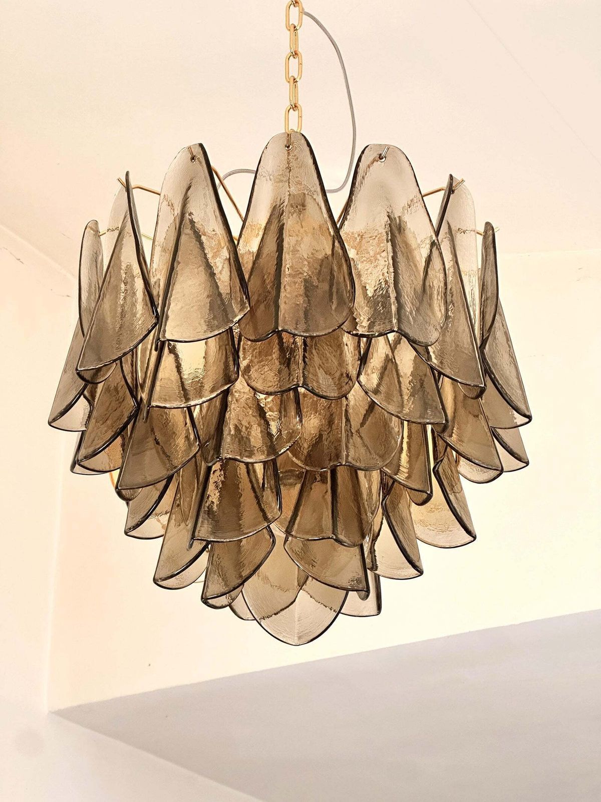 Contemporary Modern Smoked Fumè "Rondini" Murano Glass Chandelier photo vintage