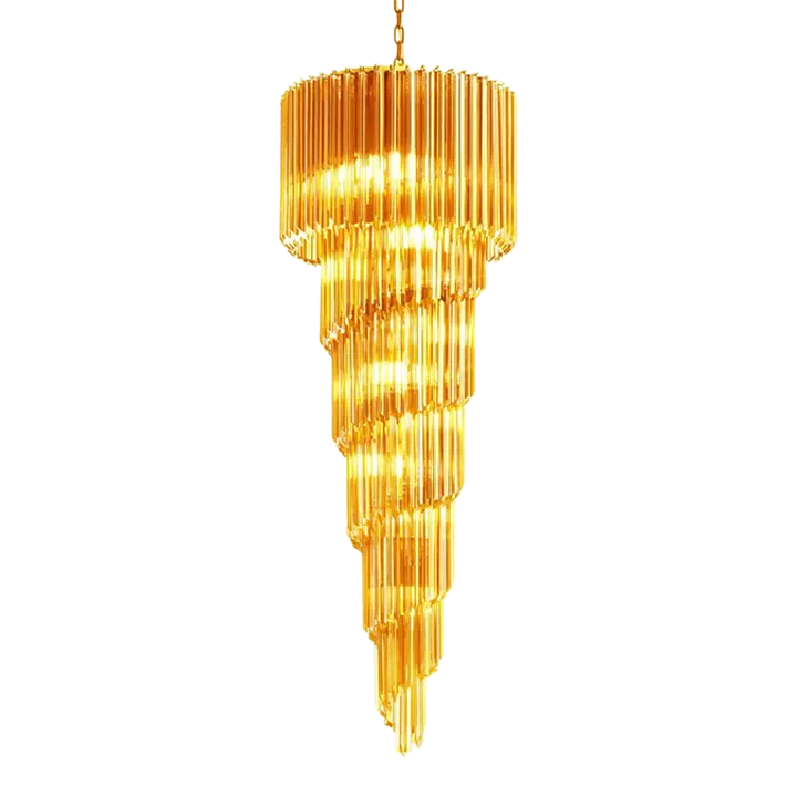 Contemporary Amber “Quadriedro” Murano Glass Twister Chandelier In Venini Style