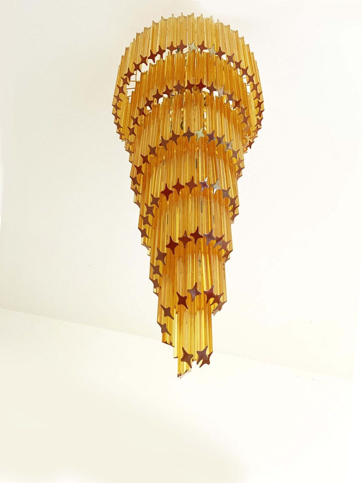 Contemporary Amber “Quadriedro” Murano Glass Twister Chandelier In Venini Style photo 8188.0