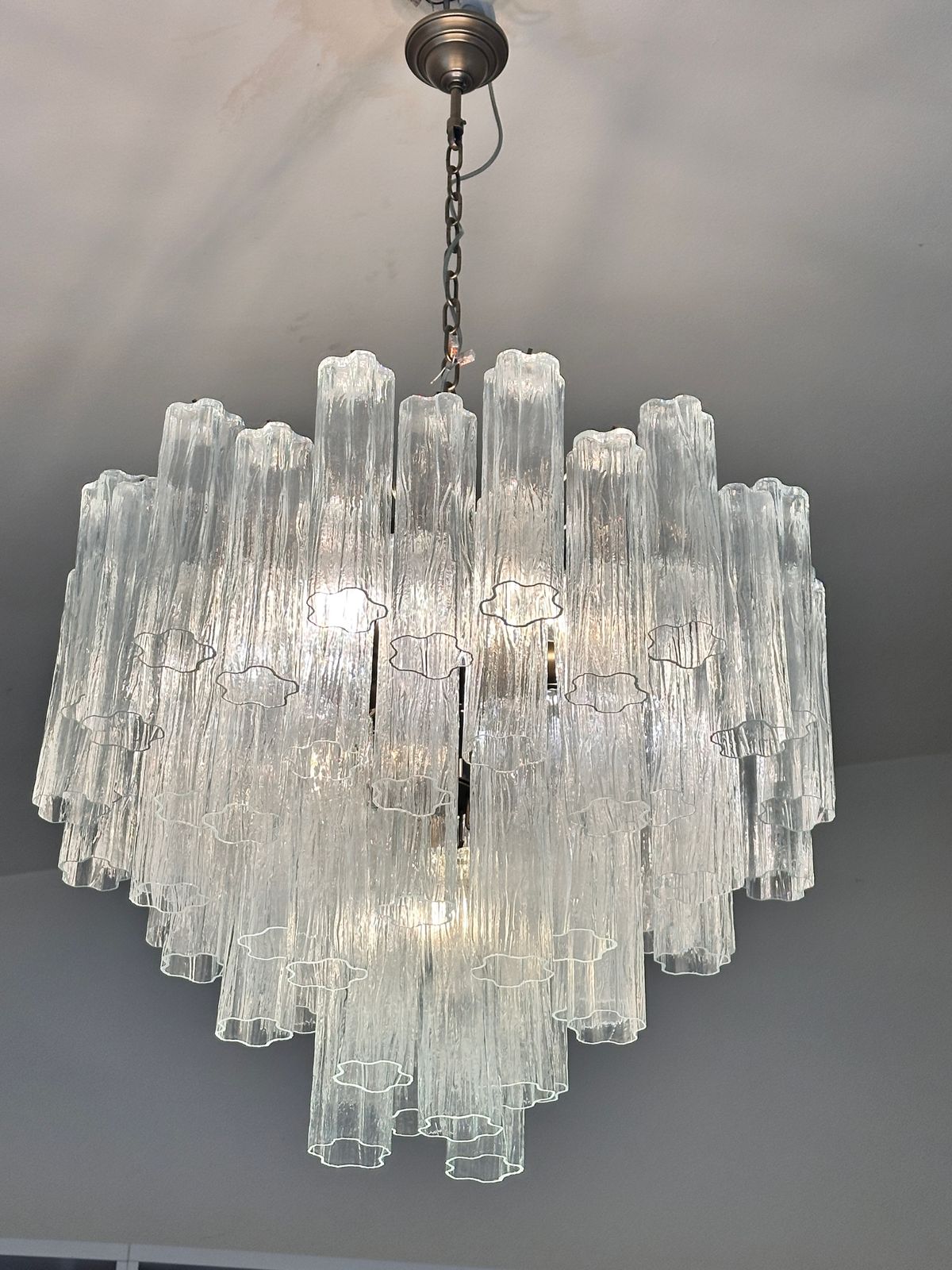Contemporary Trasparent “Tronchi” Murano Glass Brunish Chandelier In Venini Style photo buy